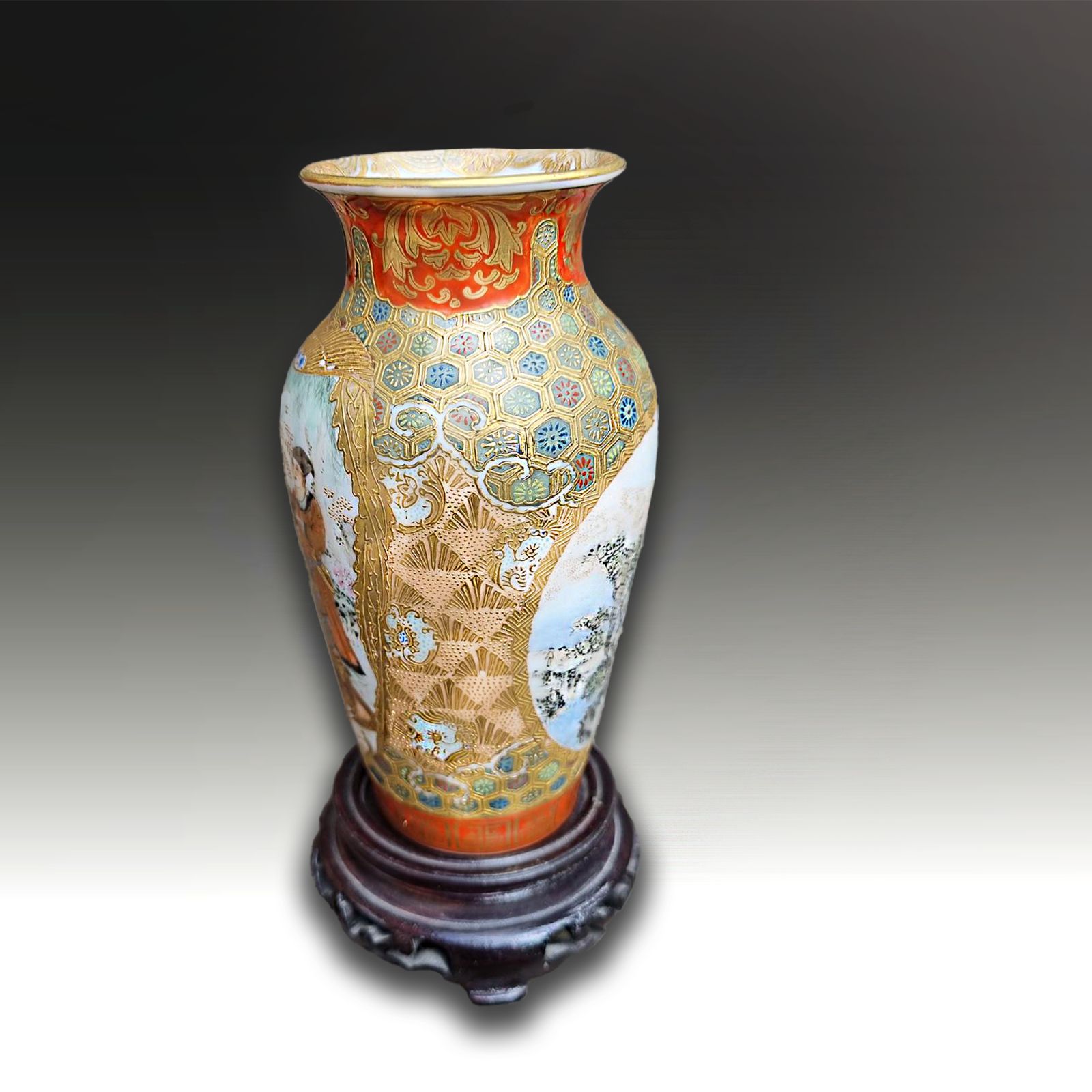 Japanese Meiji Kutani Satsuma Vase Of Incredible Quality.  16cm (6.5") High photo for sale
