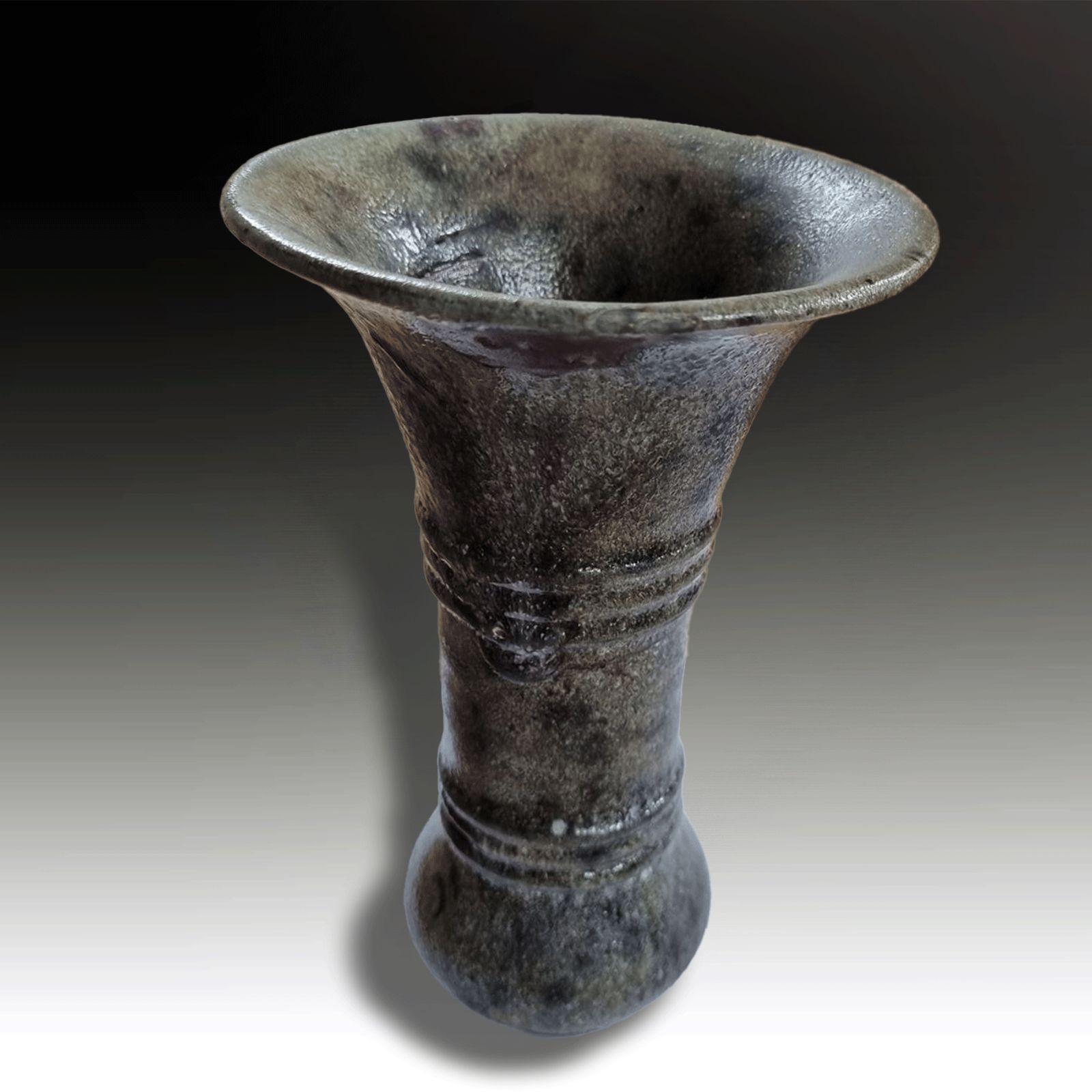 Song Dynasty (960  1279)  Gu Form Vase Black Pottery  Celadon & Iron Glaze  7" photo furniture