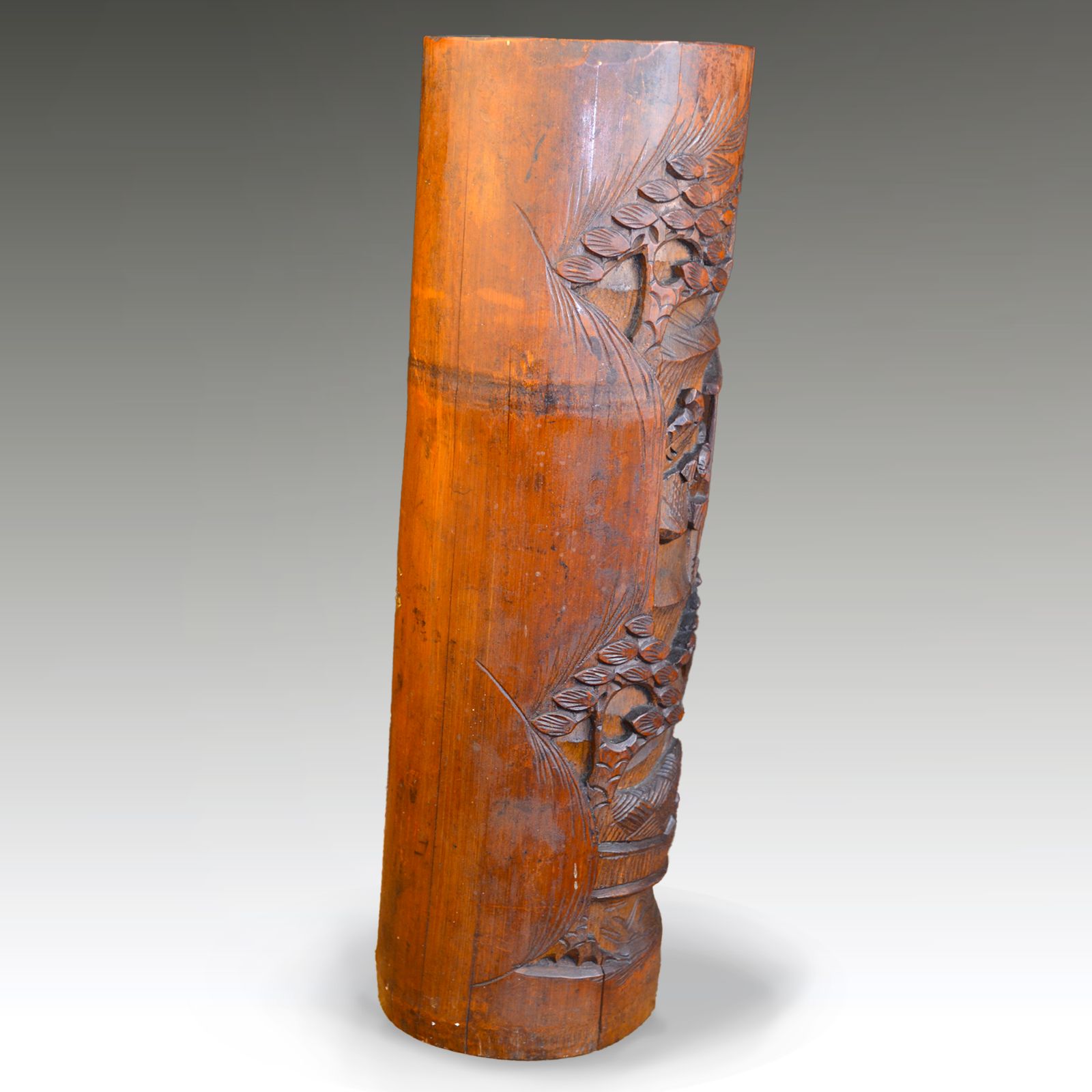 Chinese Carved Bamboo Incense Pot Qing Dynasty  19th Century  Good Colour 36cm H photo 225.0