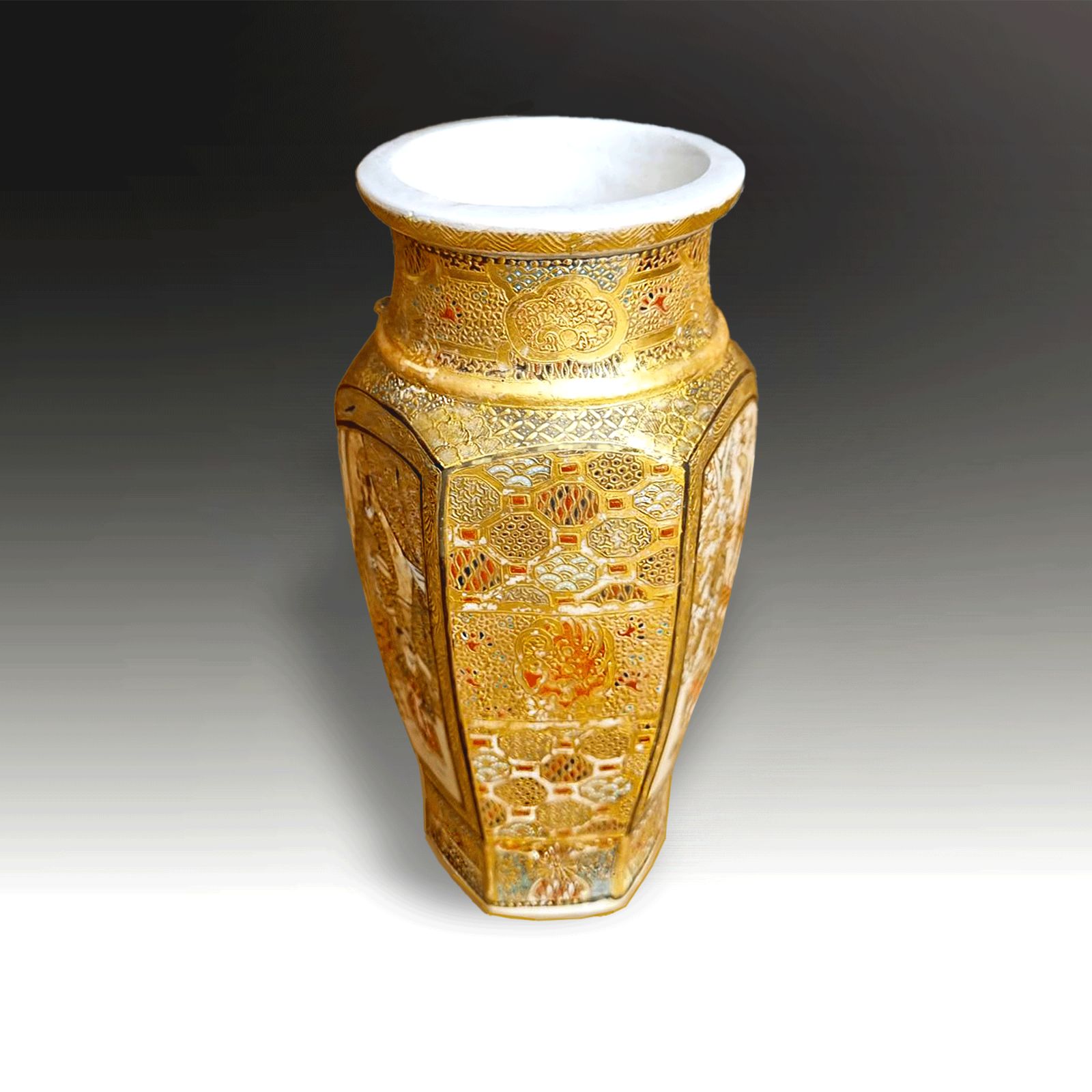 Japanese Satsuma Exceptional Quality Vase. Early Meiji Period  Hexagon Form 15cm photo furniture