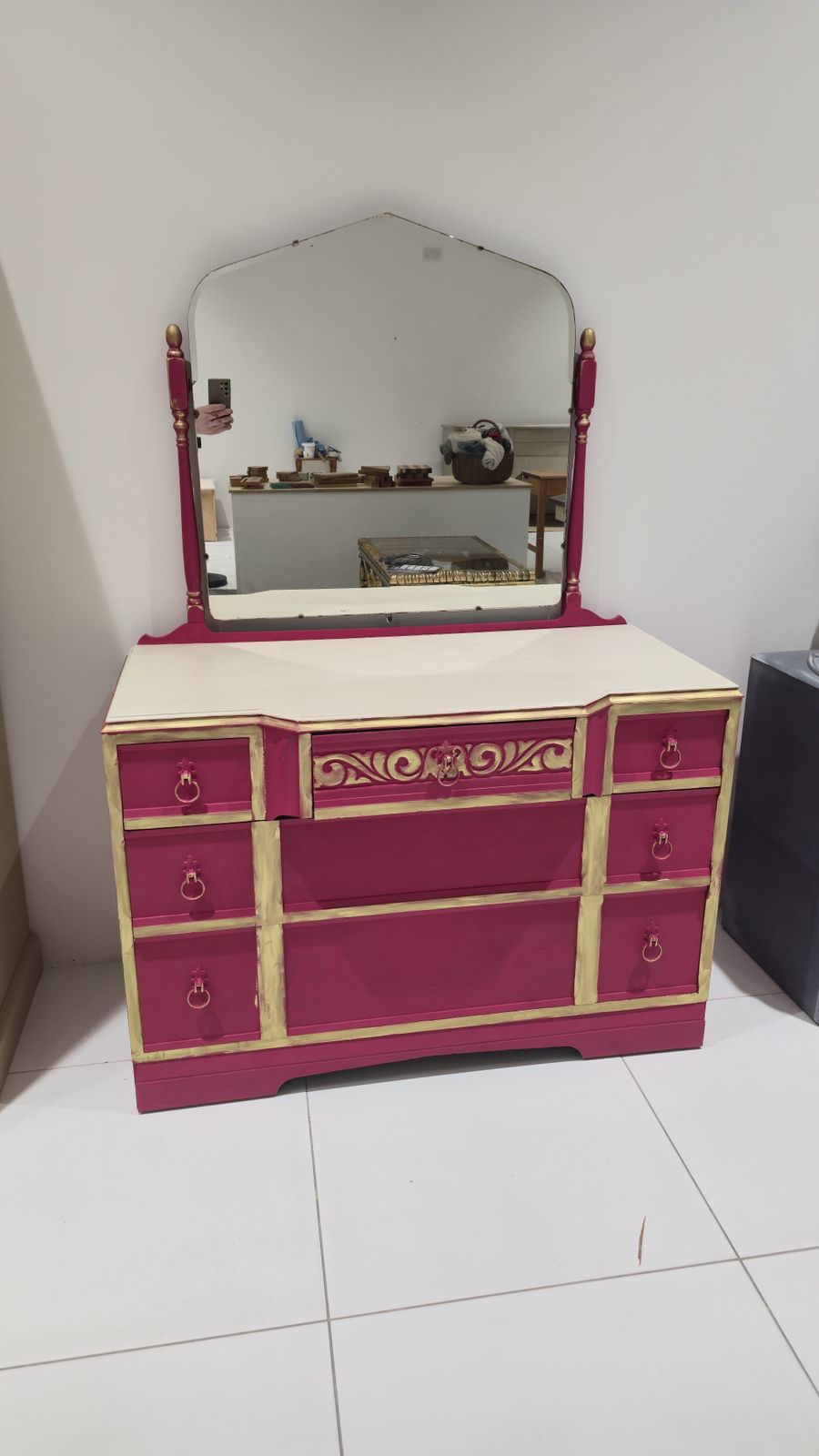 Dresser With Mirror In Capri Pink
