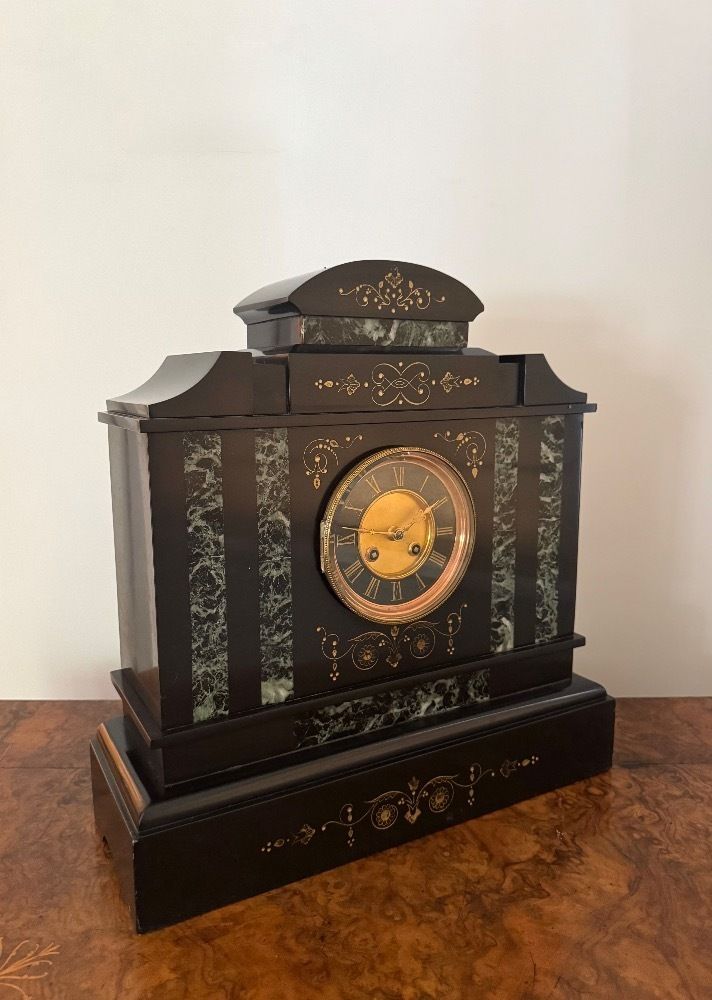 Pretty Victorian Marble Inlaid Mantle Clock photo furniture