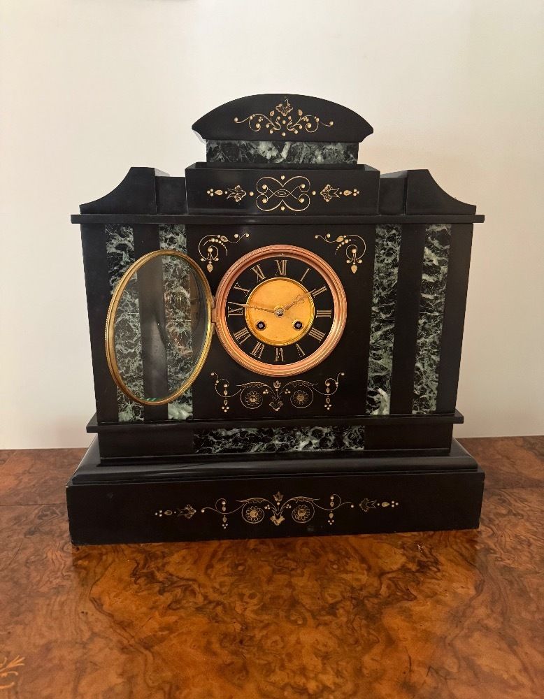 Pretty Victorian Marble Inlaid Mantle Clock photo Home Decor