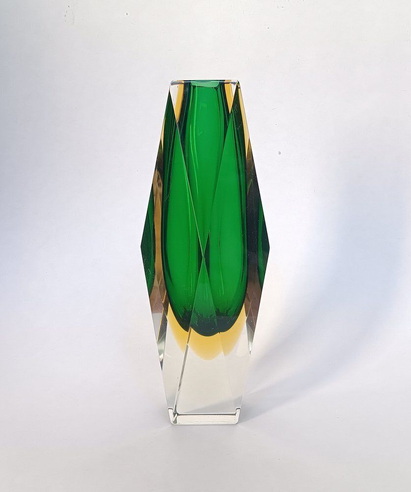 Faceted Sommerso Murano Glass Vase, 1970s