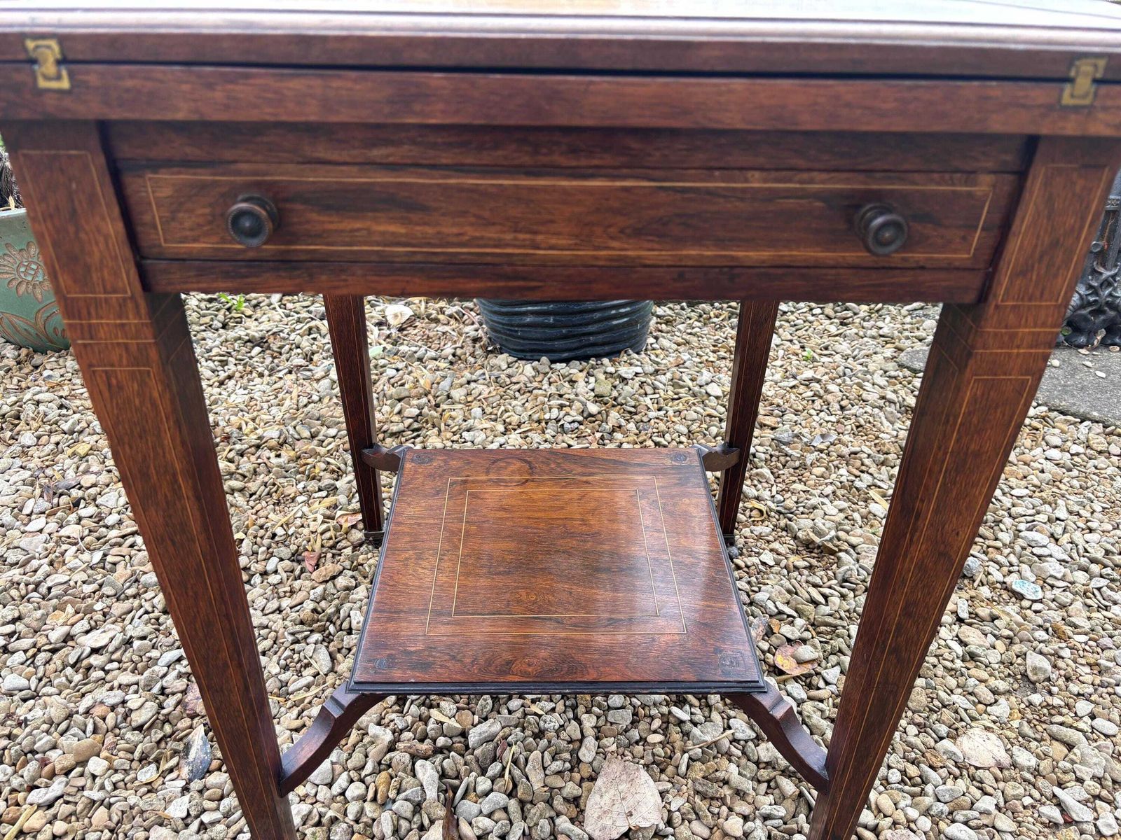 Antique Edwardian Rosewood Marquetry Inlaid Envelope Games Card Table 1900s photo vinterior