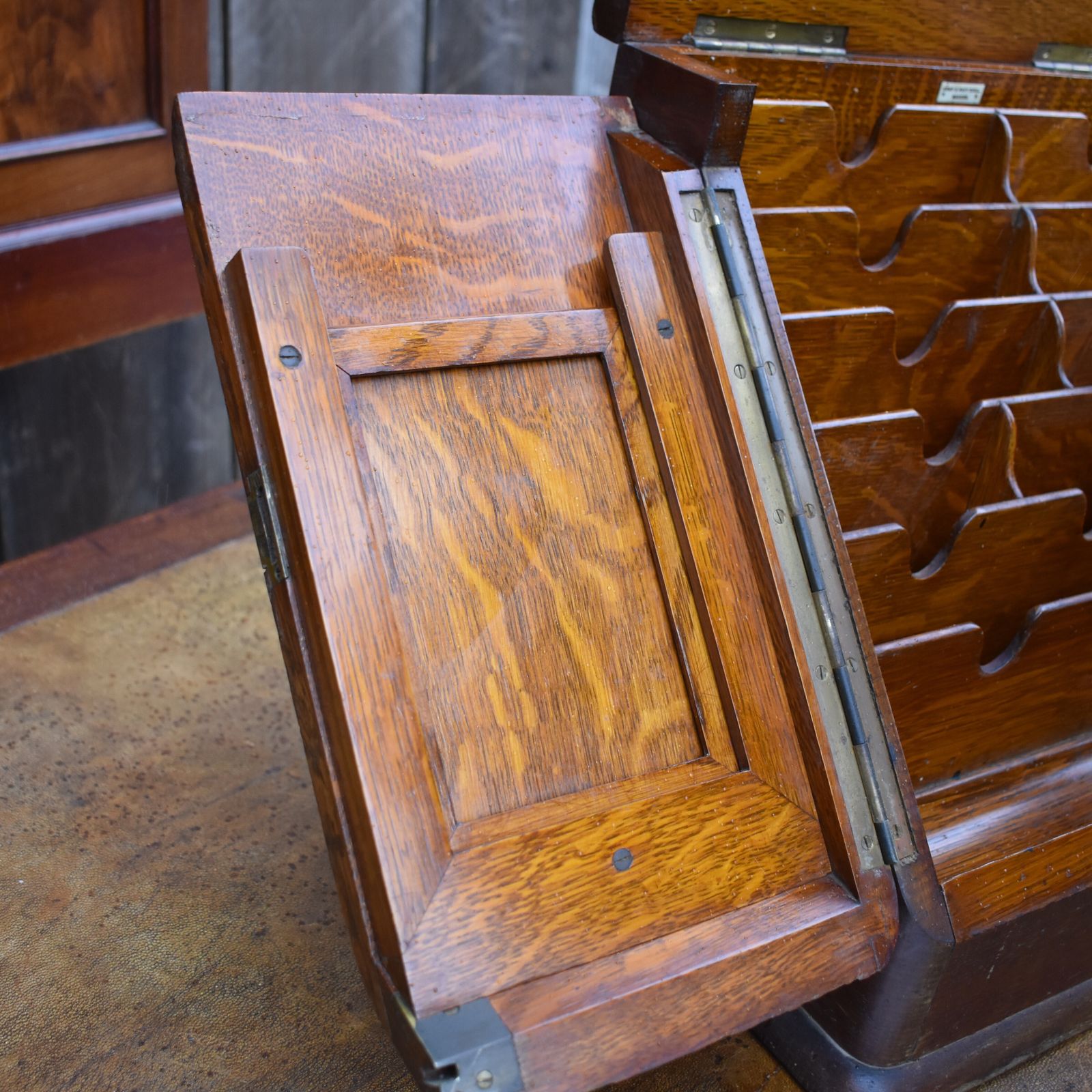 Antique Army & Navy English Oak Campaign Field Travelling Stationery Cabinet photo Furniture