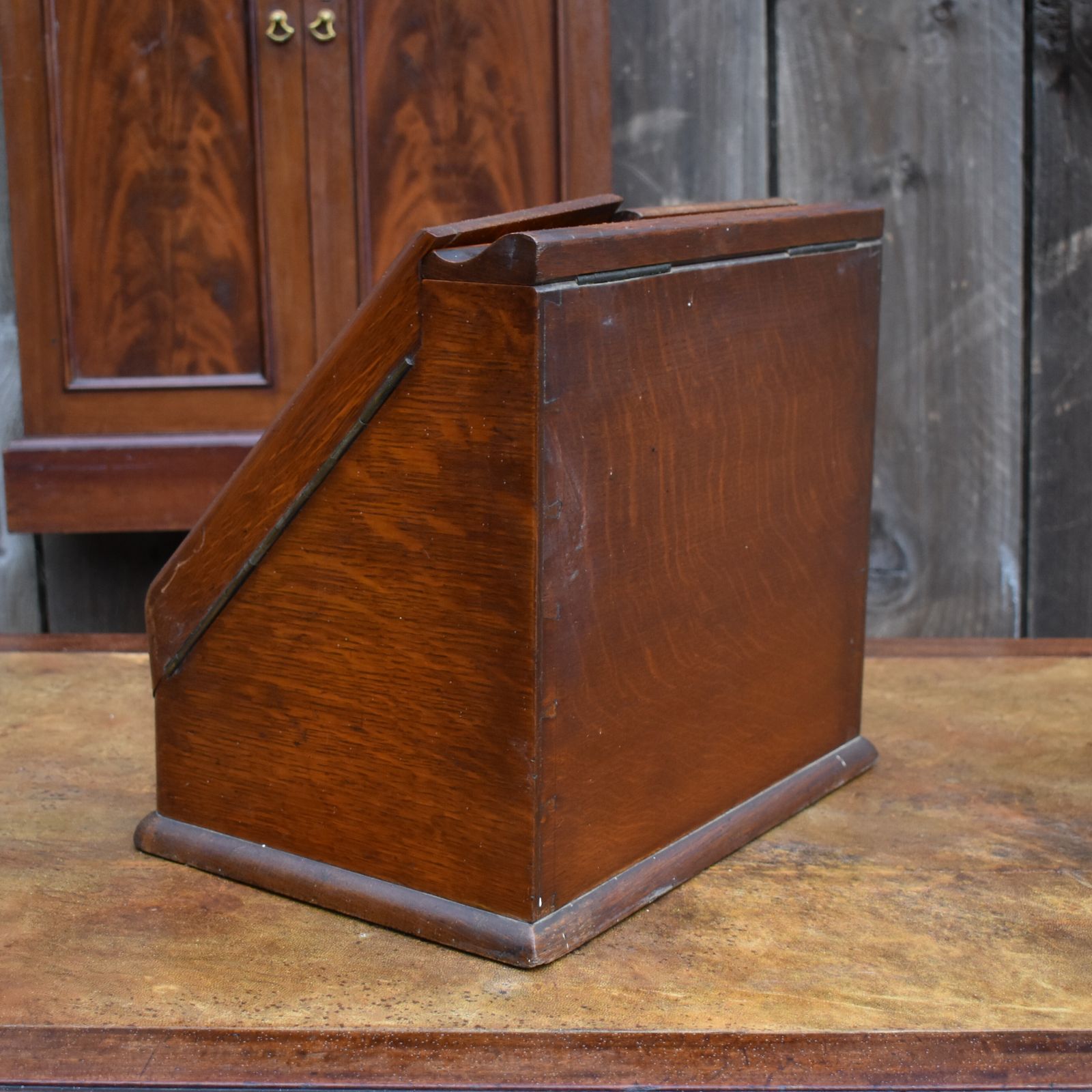 Furniture Antique Army & Navy English Oak Campaign Field Travelling Stationery Cabinet photo