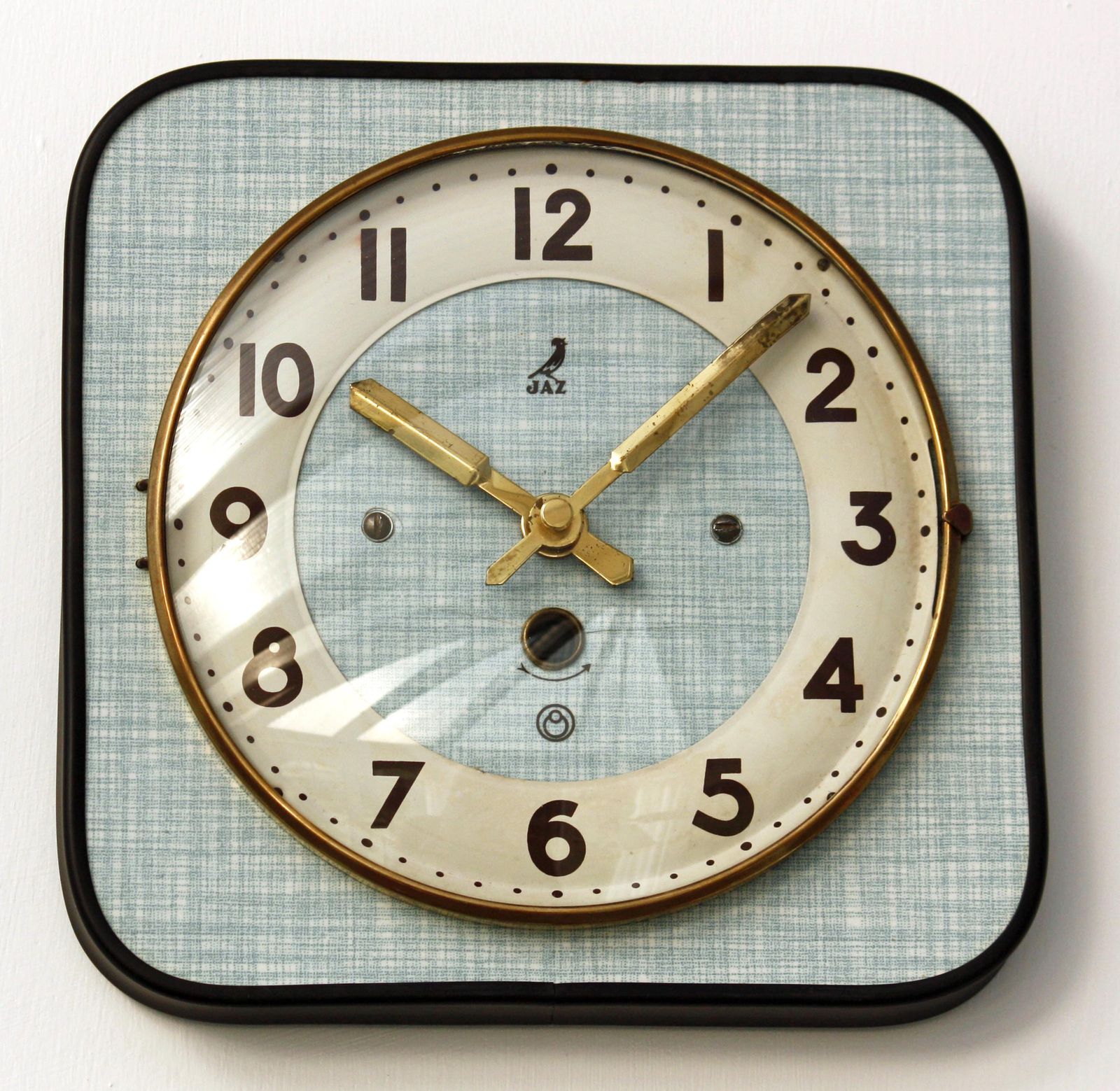 Vintage Jaz Wall Clock 21cm Mid Century Style Wooden Blue Formica French Retro Wooden 1960s Atomic Gift Off The Wall Clocks