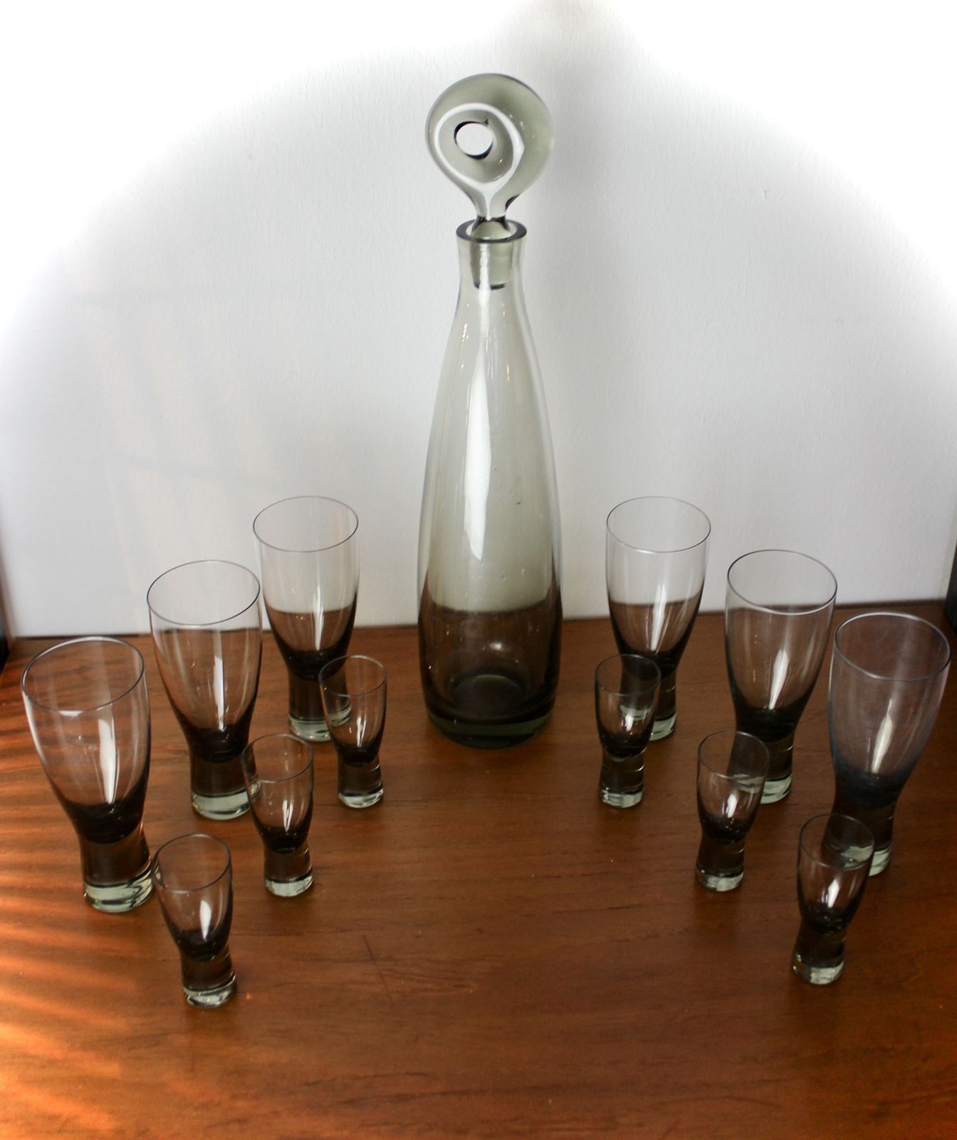 Per Lutken Smoky Grey Glass Aristocrat Decanter And Twelve Glasses photo furniture