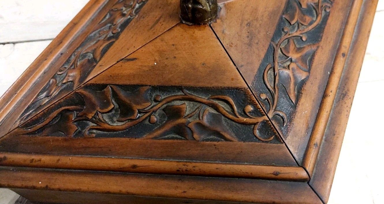 Antique Rhomboidal Carved Wood Cilegio Box 19th Century Italy photo buy