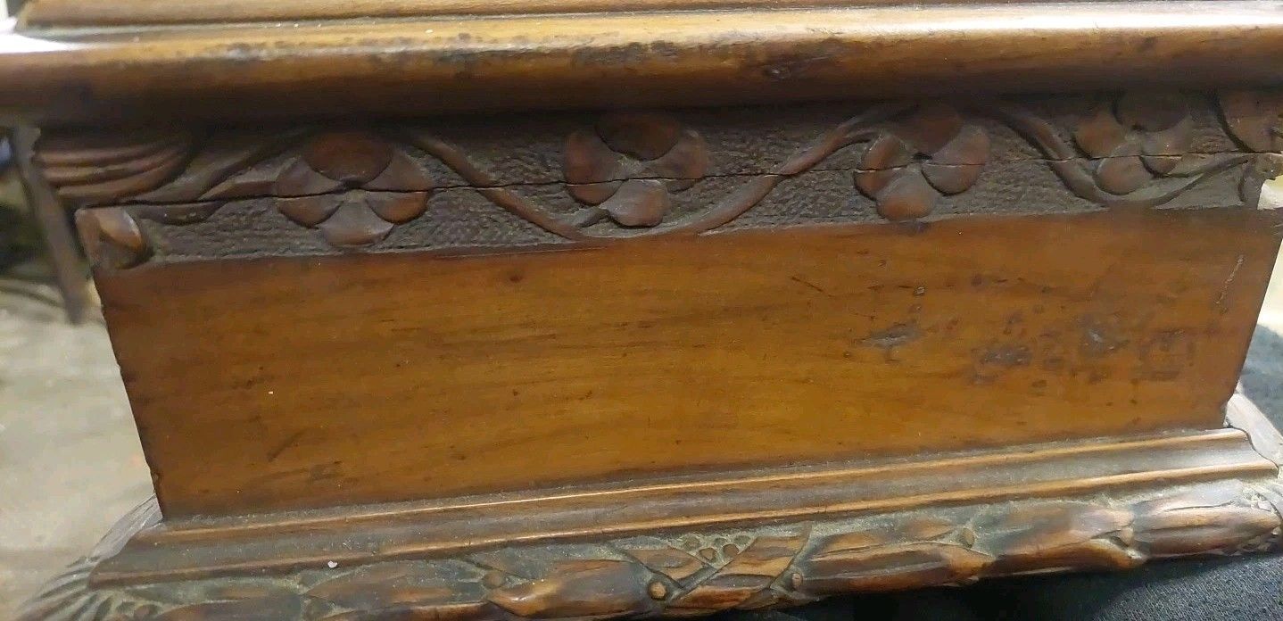 Home Decor Antique Rhomboidal Carved Wood Cilegio Box 19th Century Italy photo