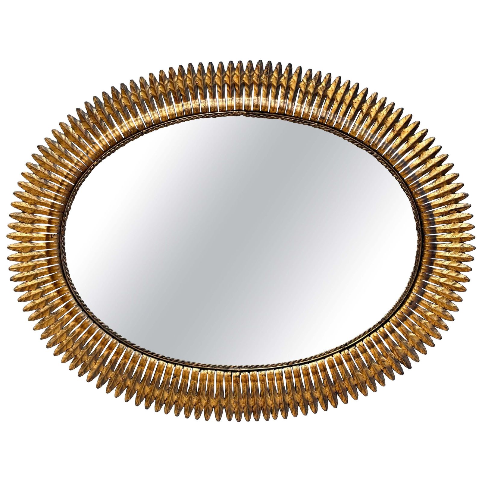 Large Spanish Gilt Metal Oval Sunburst Mirror 46´