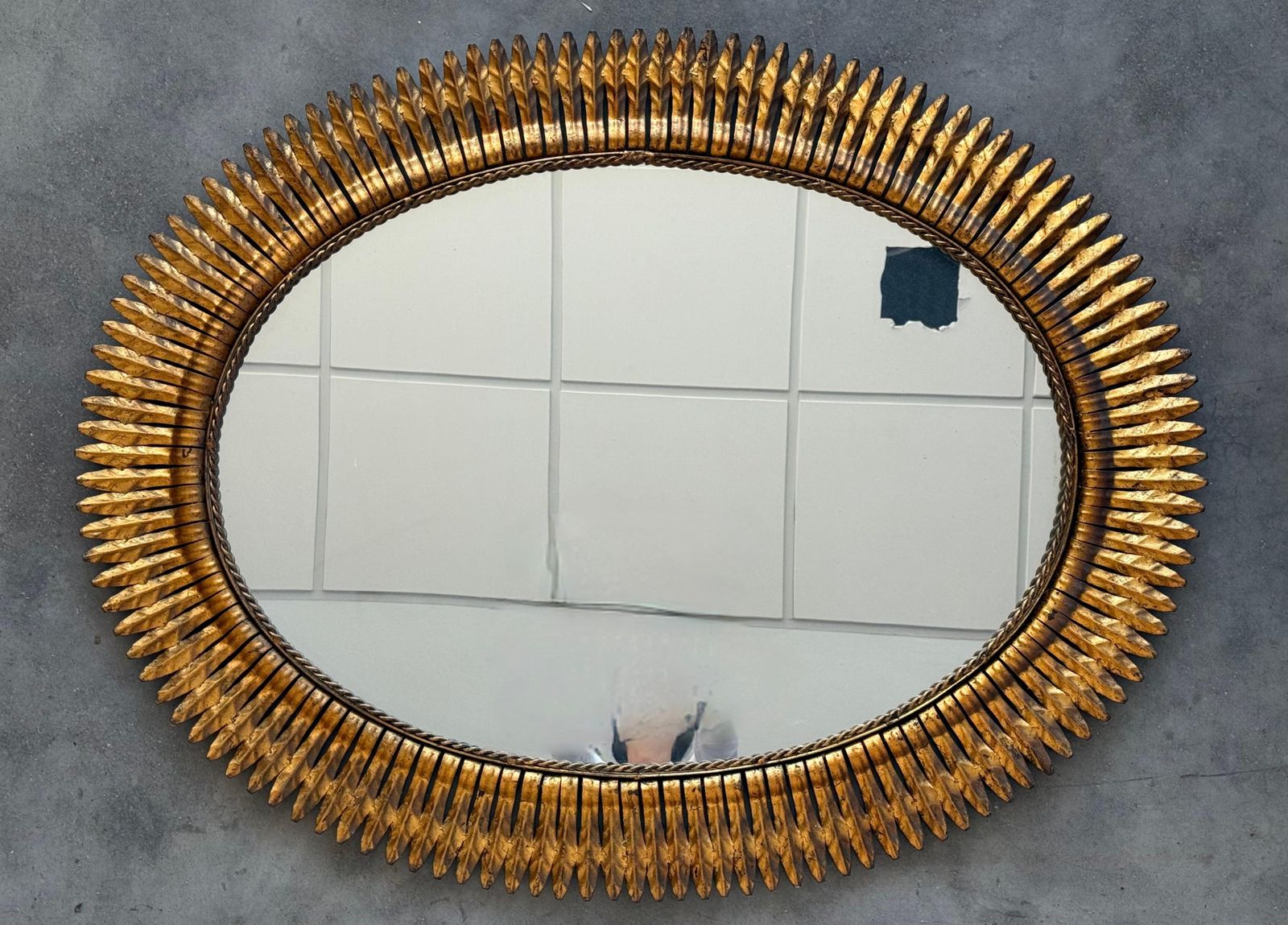 Large Spanish Gilt Metal Oval Sunburst Mirror 46´ photo furniture