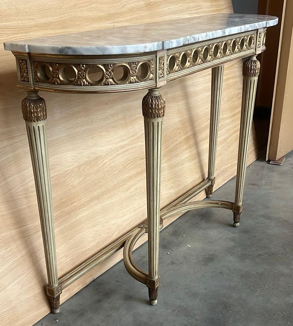 Console demi-lune de style Louis XVI peinte, plateau en marbre, XIXe siècle photo 2550.0