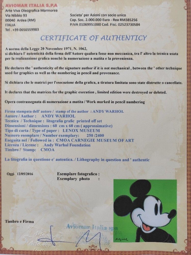 1980s Andy Warhol Signed Limited Edition Lithograph Mickey Mouse photo furniture