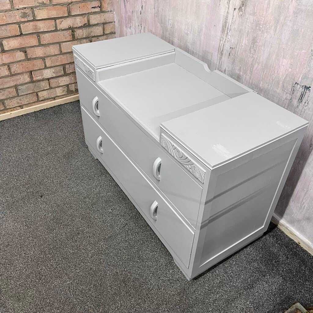 1950s Painted Dark Wood Dressing Table With 2 Drawers Pale Grey photo 62.0