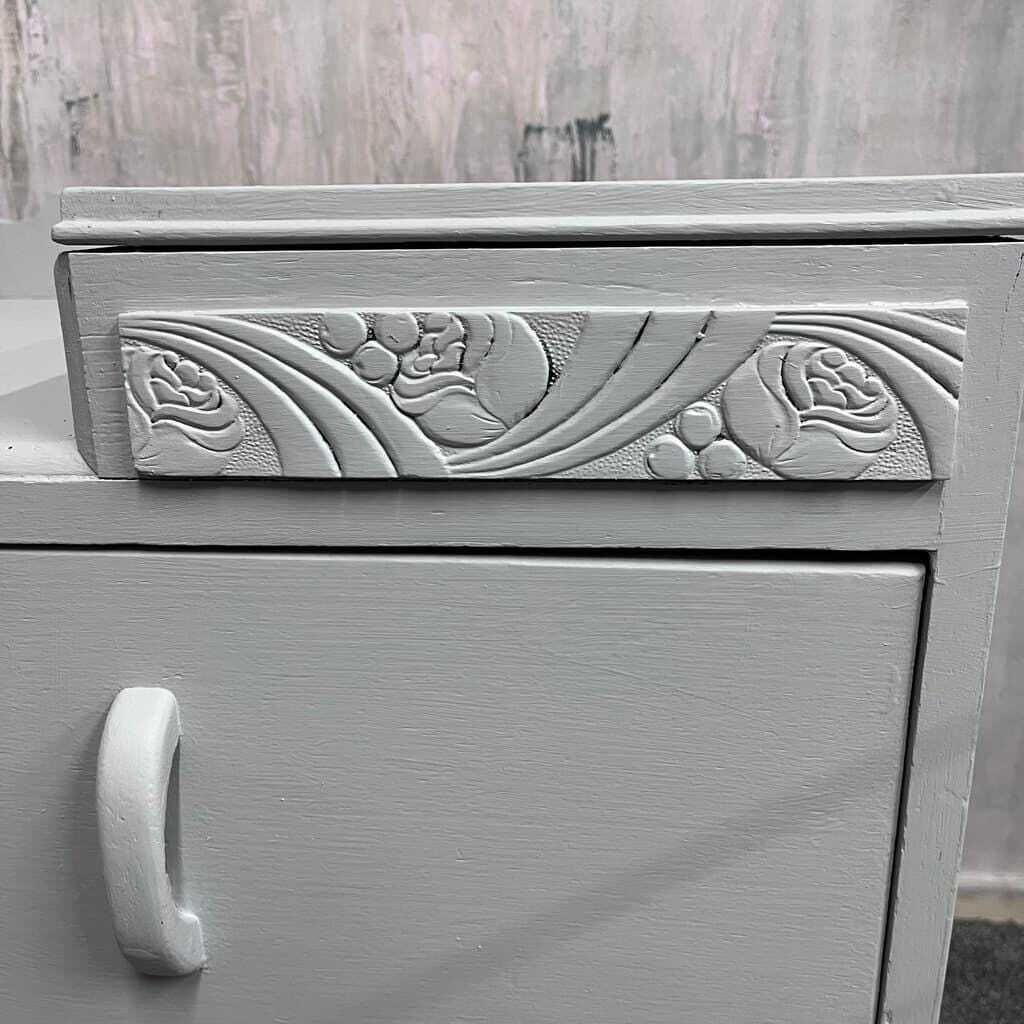 1950s Painted Dark Wood Dressing Table With 2 Drawers Pale Grey photo vinterior