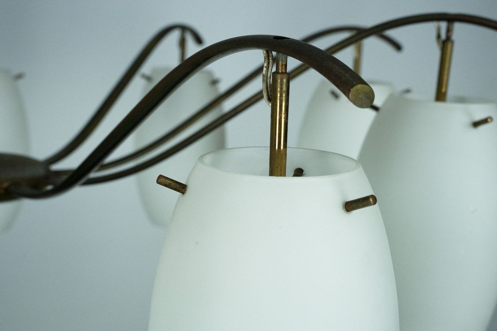 Rare Arredoluce Monza, 9 Light Brass And Opaline Glass Chandelier, Italy 1950s photo 16250.0