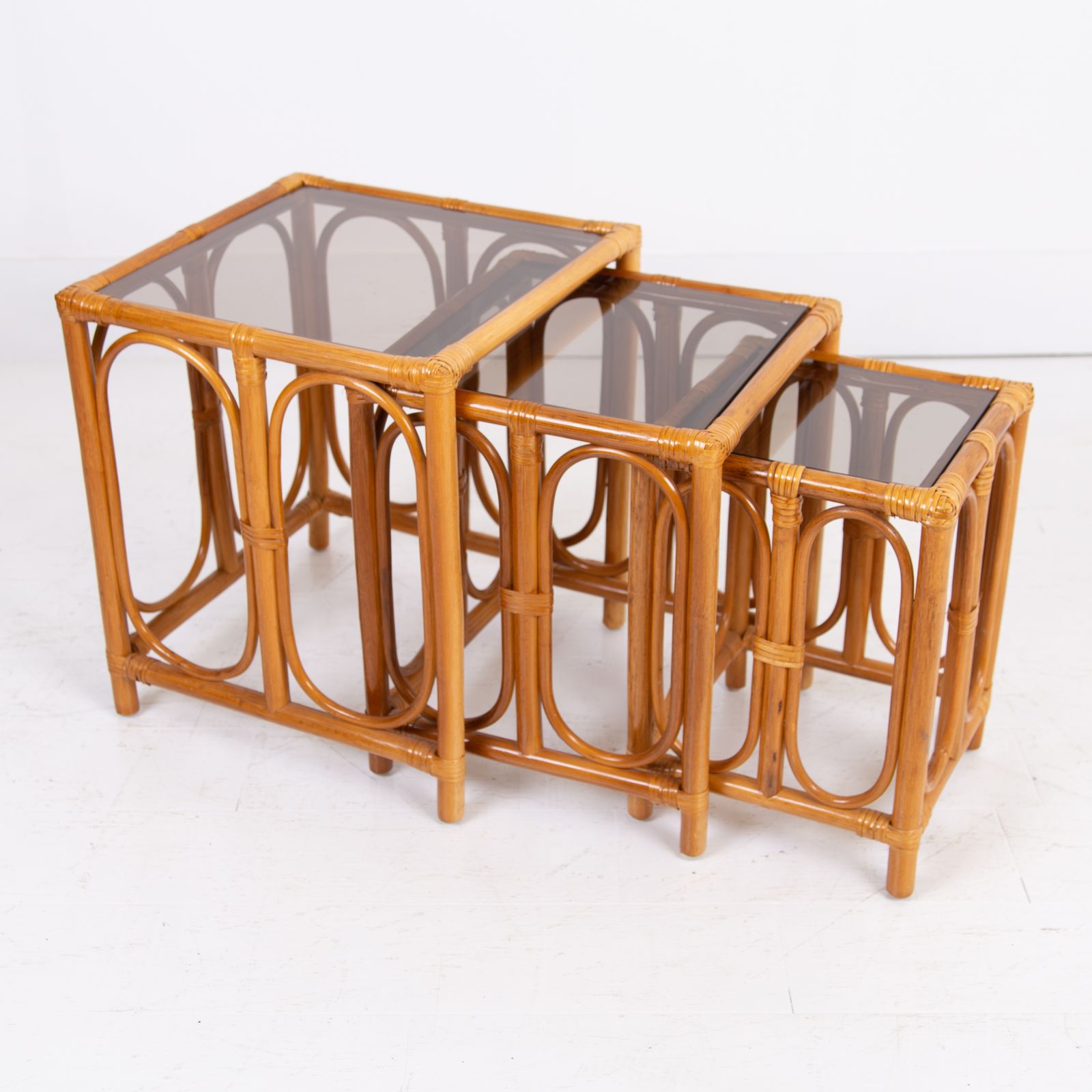 Nest Of 3 Mid Century Bamboo Side Tables