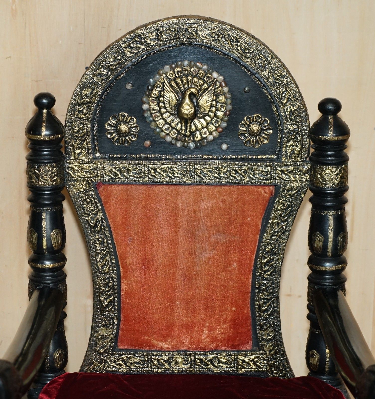 Vintage Repouse Metal Indian Circa 1950's Ebonised Panther Head Armchair photo Furniture