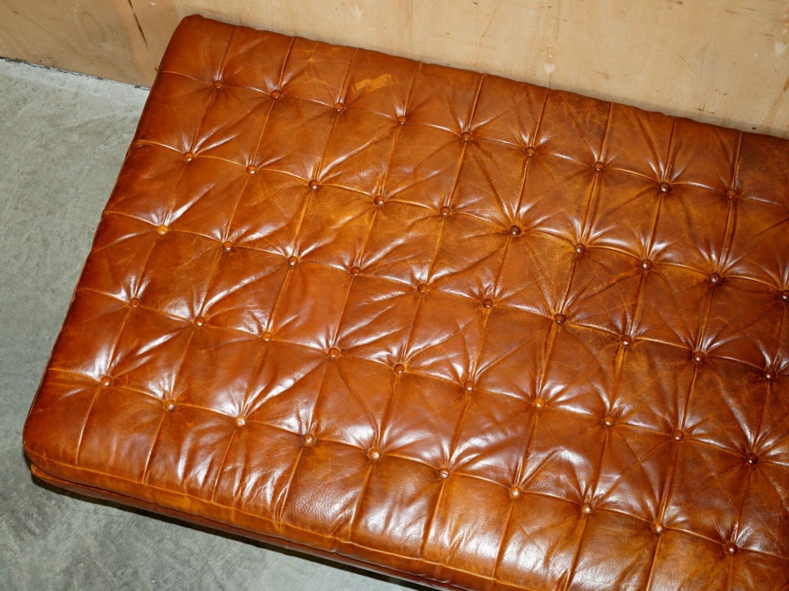 Chesterfield Legacy Brown Leather Knoll Studio Barcelona Style Daybed Footstool photo 3950.0
