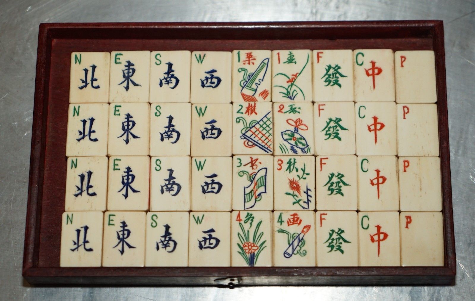 Home Decor Antique Collectable Mahjong Circa 1920's Chinese Export Period Hand Carved Case photo