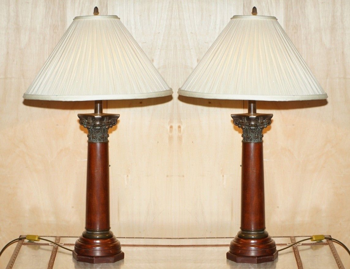 Pair Of Huge 95cm Grand Tour Style Roman Corinthian Pillar Brass Desk Lamps photo furniture
