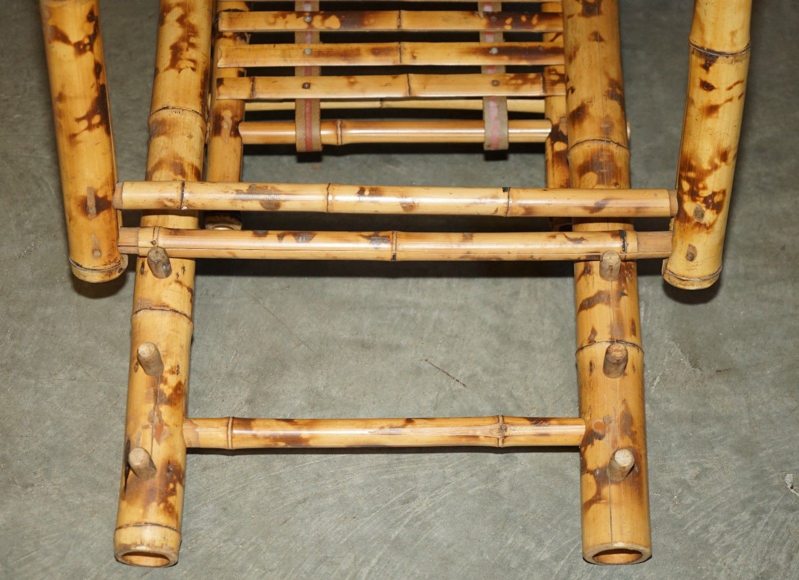 1850.0 Pair Of Mid Century Modern Cir 1950 Bamboo Reclining Sling Armchairs & Footstool photo
