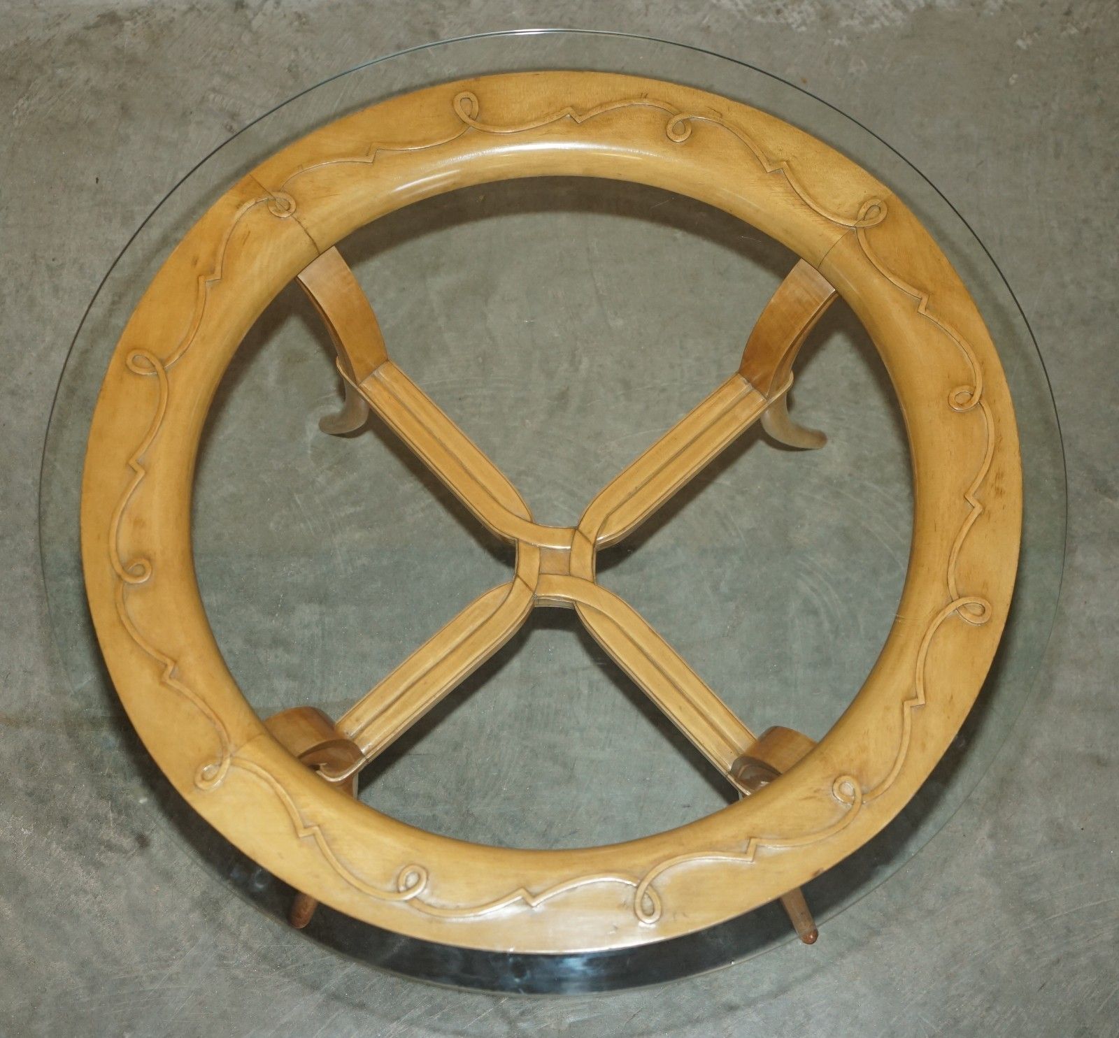 Pair Of French Circa 1950's Cherrywood & Glass Rene Prou Attriubted Side Tables photo for sale