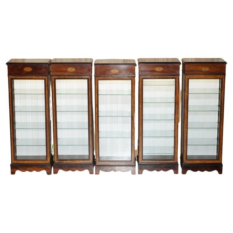 Suite Of Five Sheraton Revivial Led Light Display Cabinets With Glass Shelves