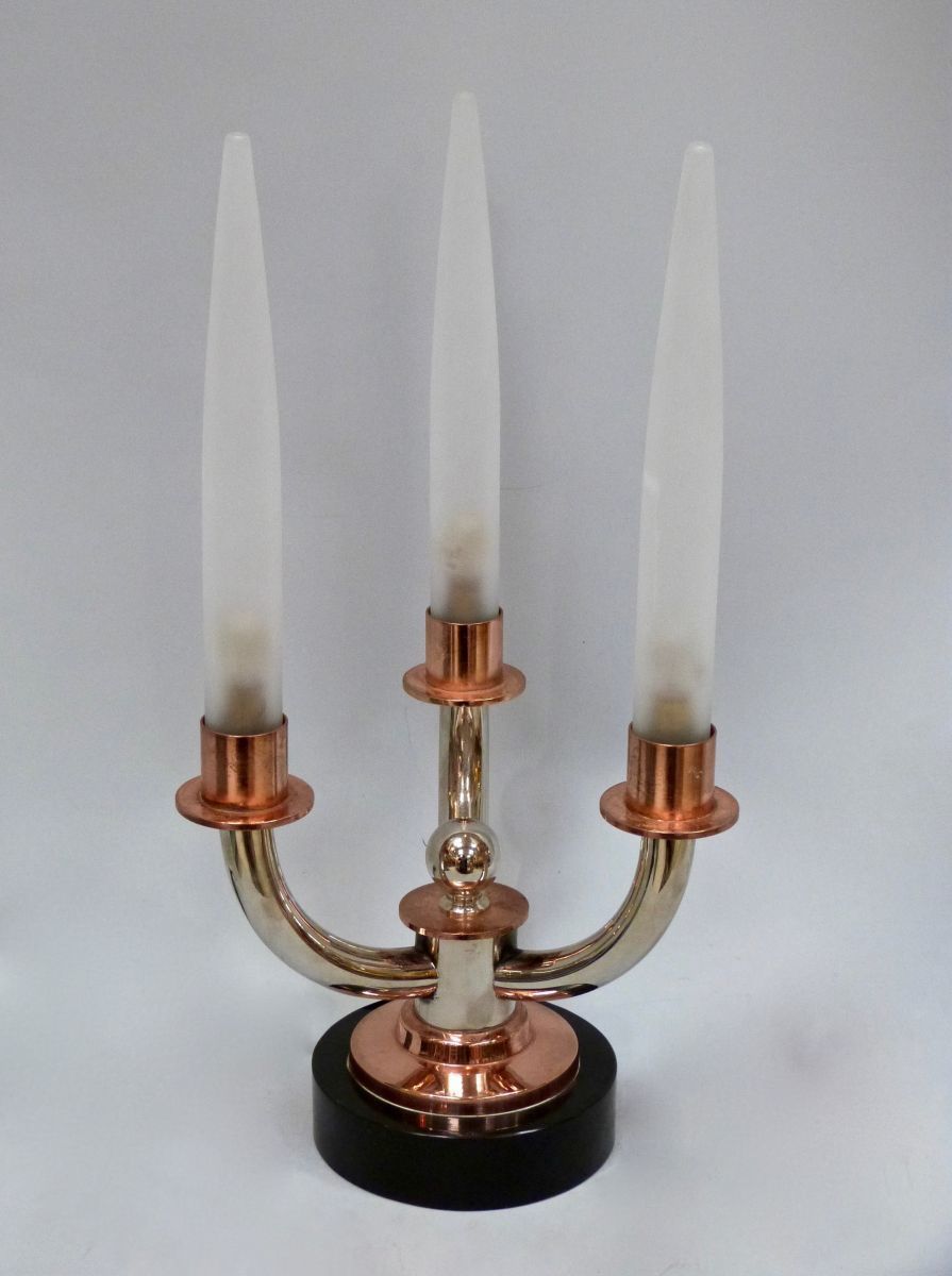 A Pair Of 20 C French Art Deco Nickel And Copper Lamps photo furniture