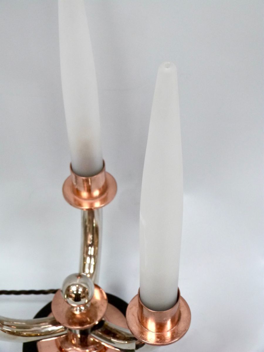 A Pair Of 20 C French Art Deco Nickel And Copper Lamps photo Lighting