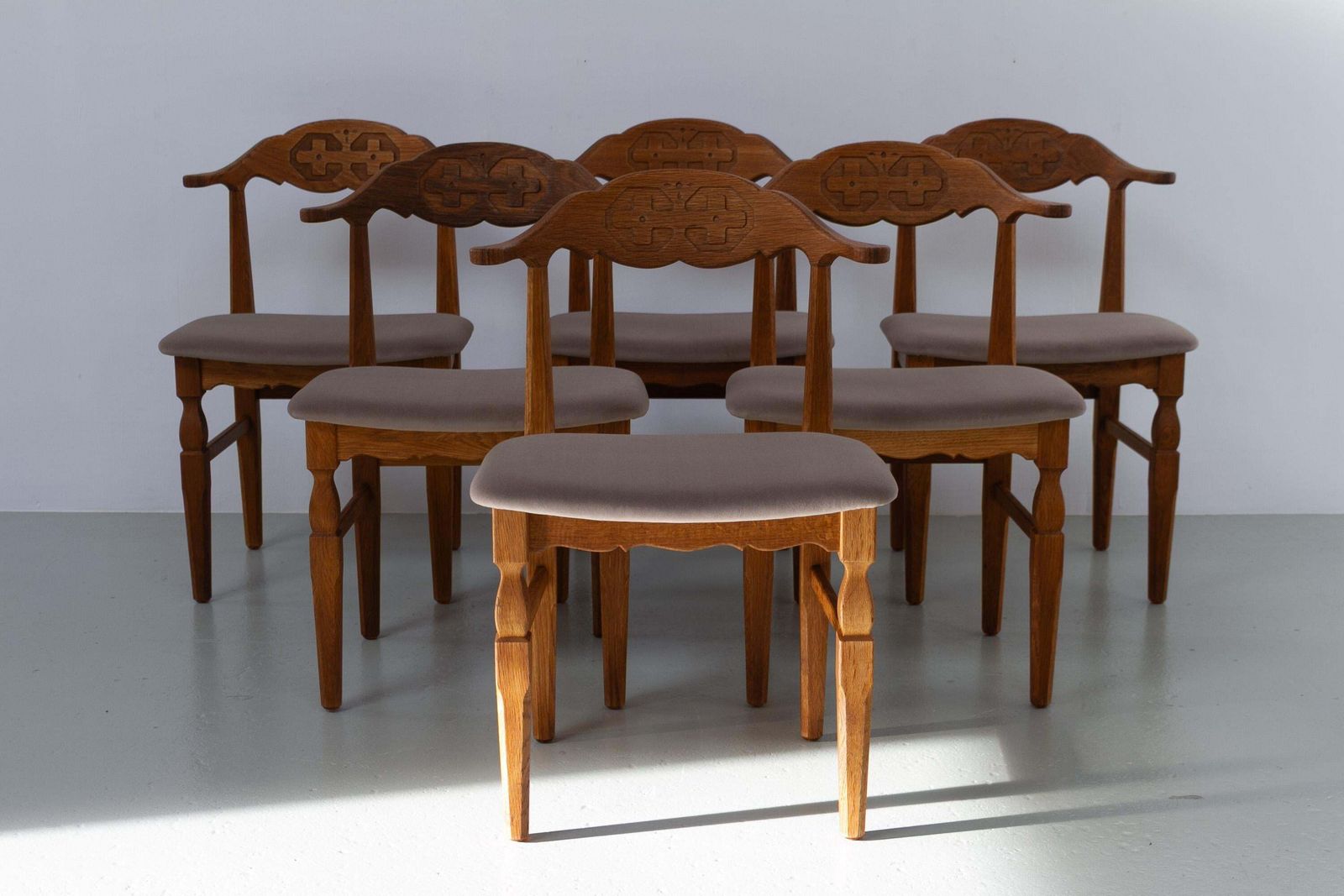 Danish Brutalist Oak Dining Chairs By Henning Kjærnulf, 1960s. Set Of 6. photo furniture