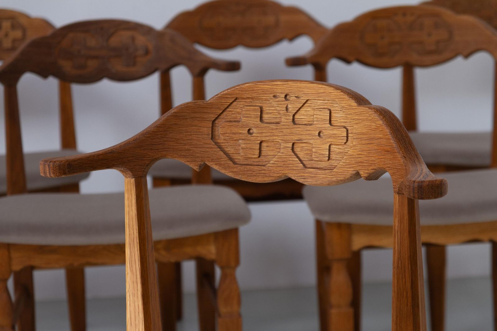 Danish Brutalist Oak Dining Chairs By Henning Kjærnulf, 1960s. Set Of 6. photo Furniture
