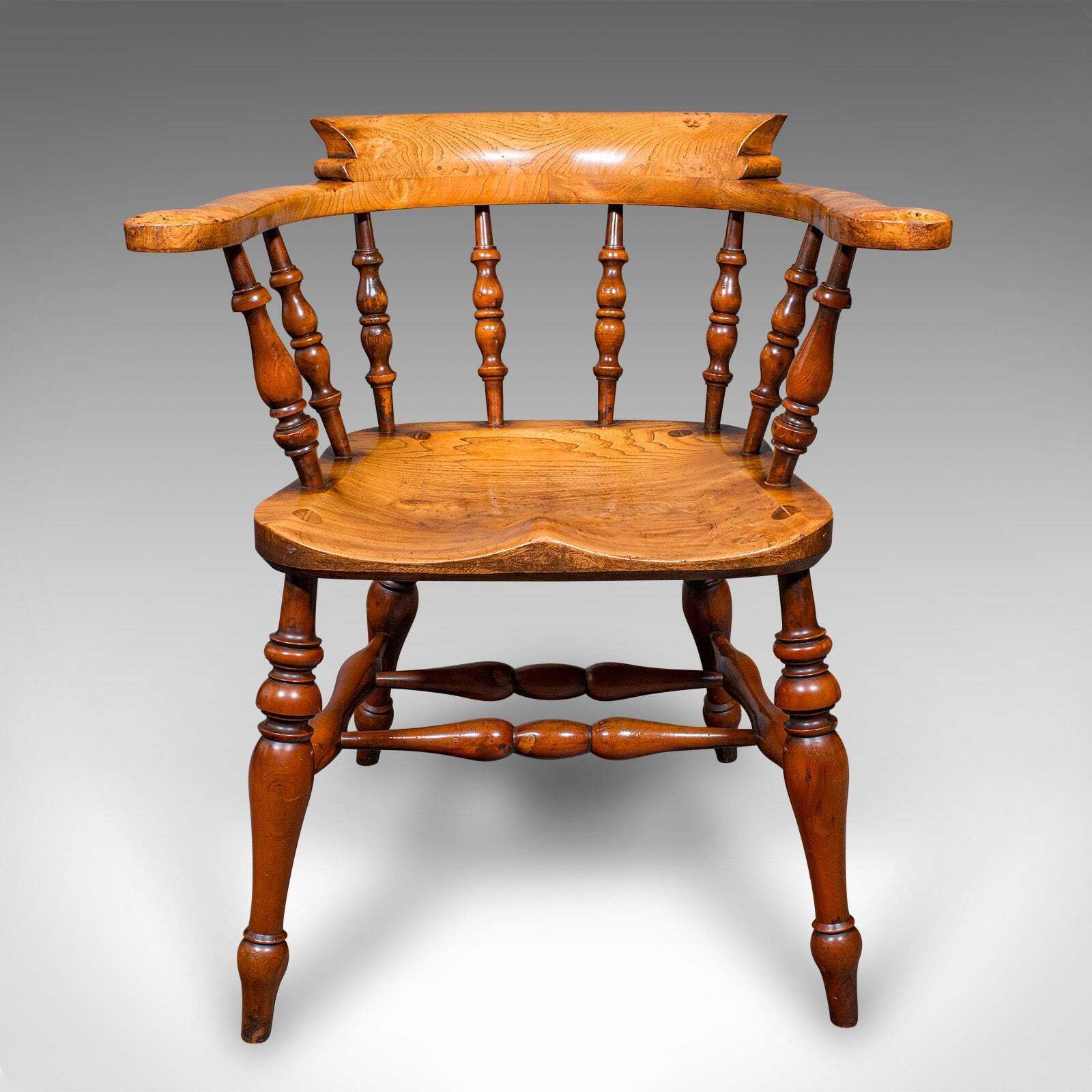 Vintage Smoker’s Bow Chair, English Ash, Captain’s Elbow Seat, Victorian Revival photo furniture