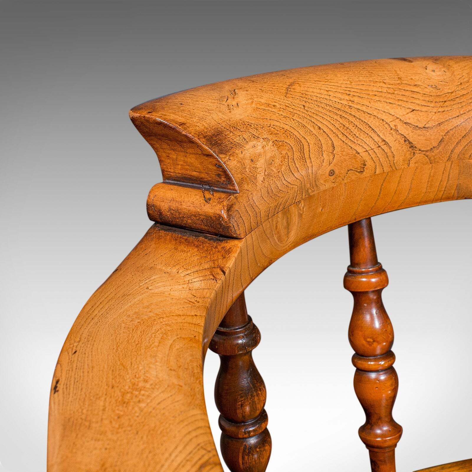 Vintage Smoker’s Bow Chair, English Ash, Captain’s Elbow Seat, Victorian Revival photo buy