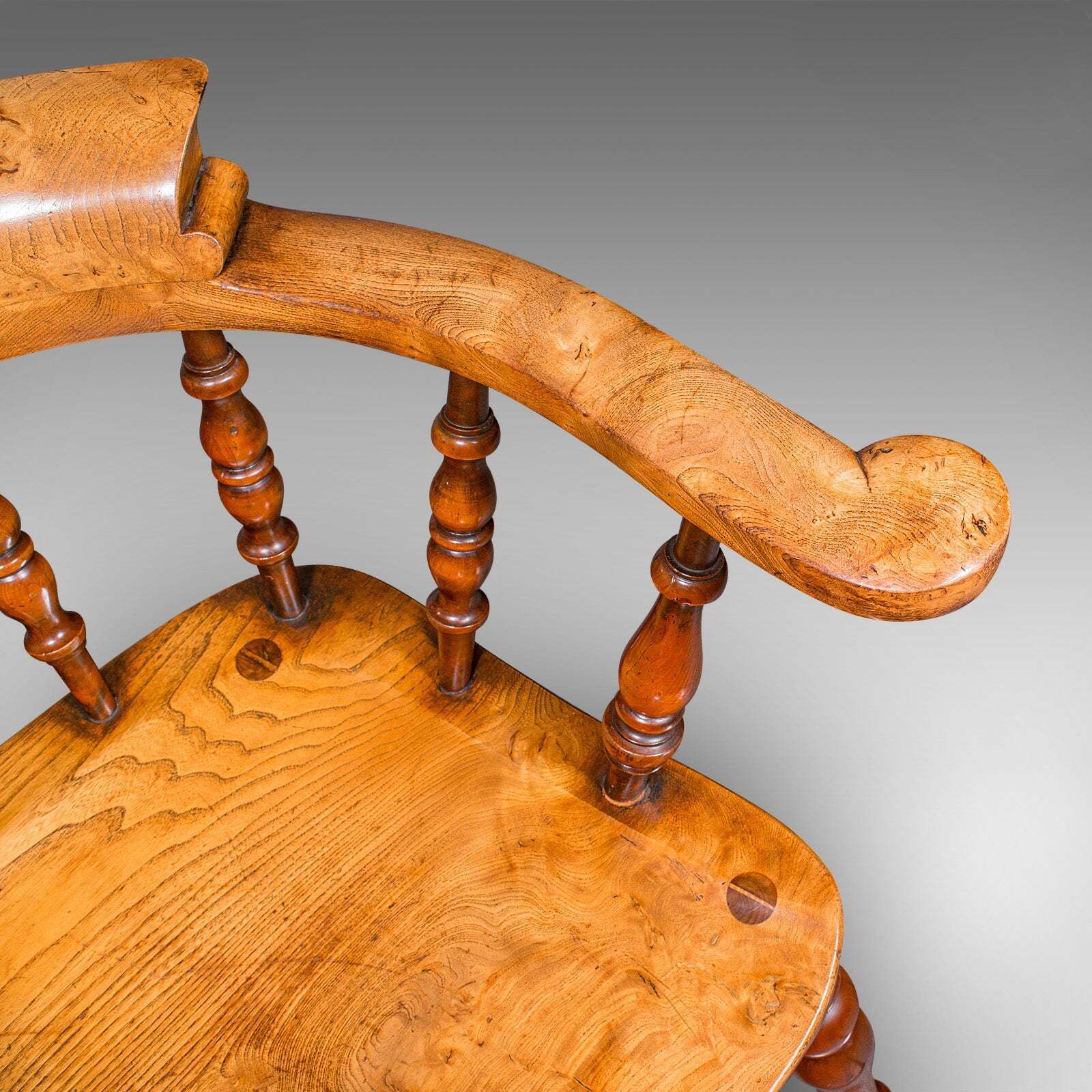 photo furniture Vintage Smoker’s Bow Chair, English Ash, Captain’s Elbow Seat, Victorian Revival
