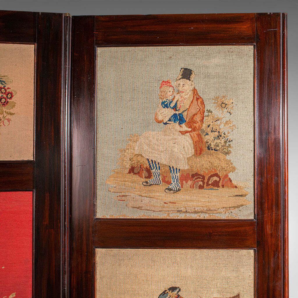 6' 7" Tall Antique Room Divider, English, Needlepoint, Privacy Screen, Regency photo vintage