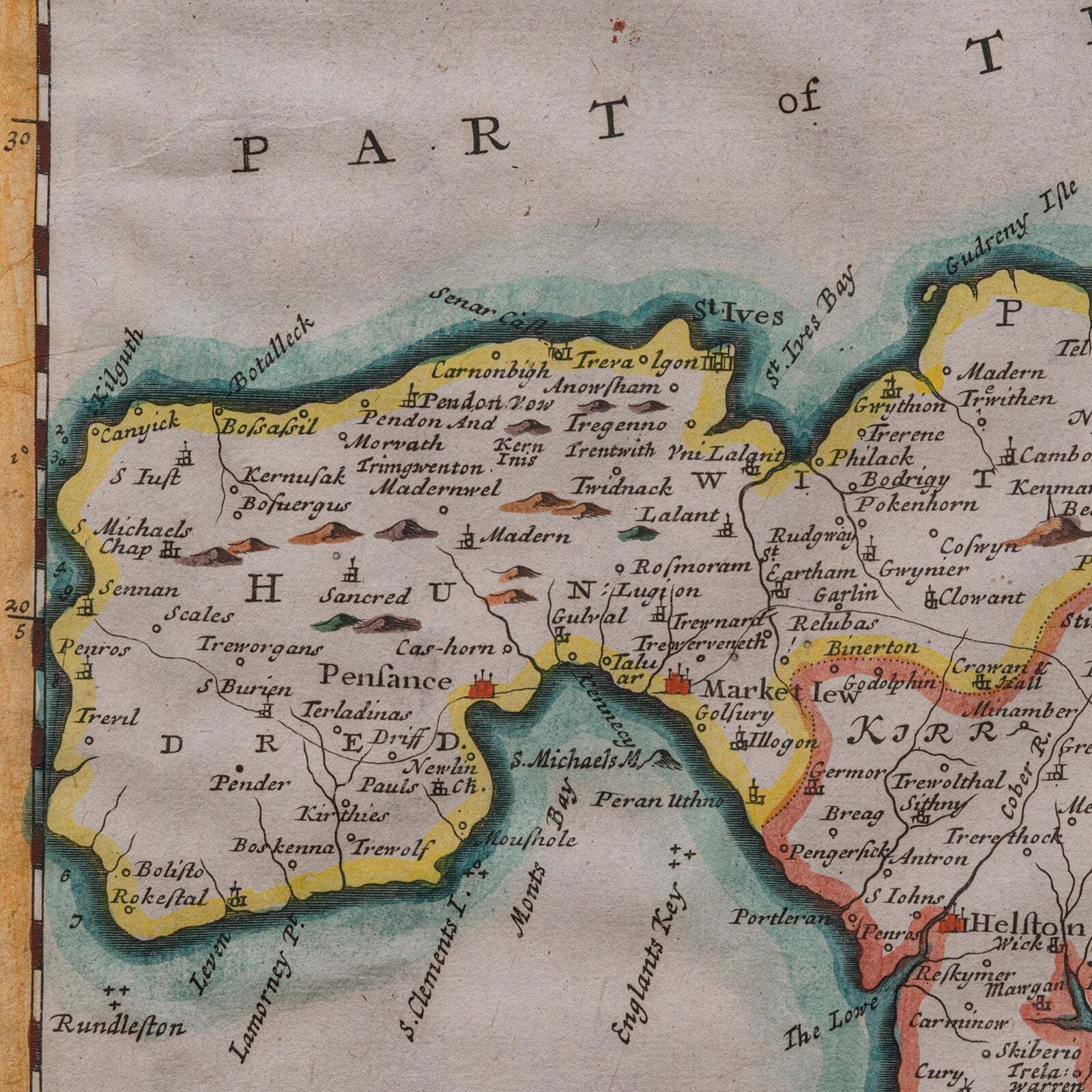 Antique County Map, Cornwall, Kernow, English, Framed, Robert Morden, Georgian photo buy