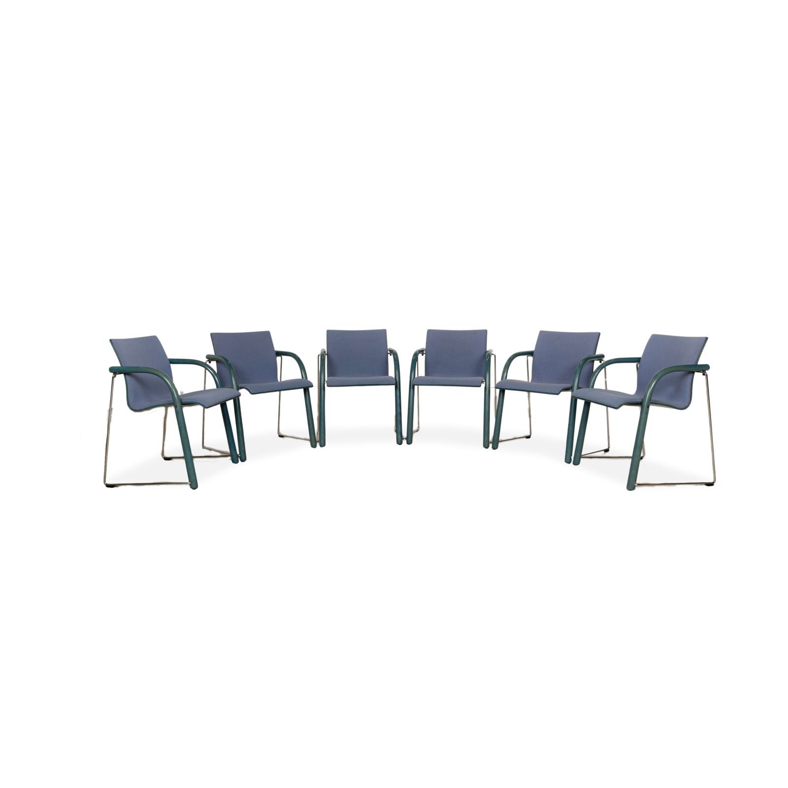 Lot de 6 chaises Thonet S320 en tissu, bleu-gris