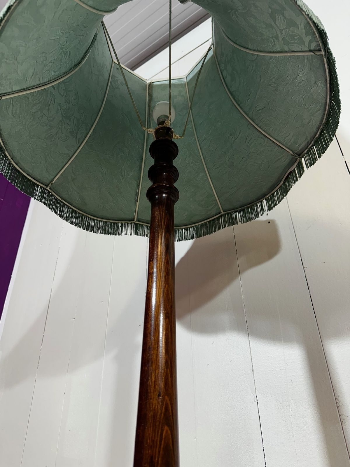 Mahogany Carved Victorian Stand Lamp With  Lampshade photo for sale
