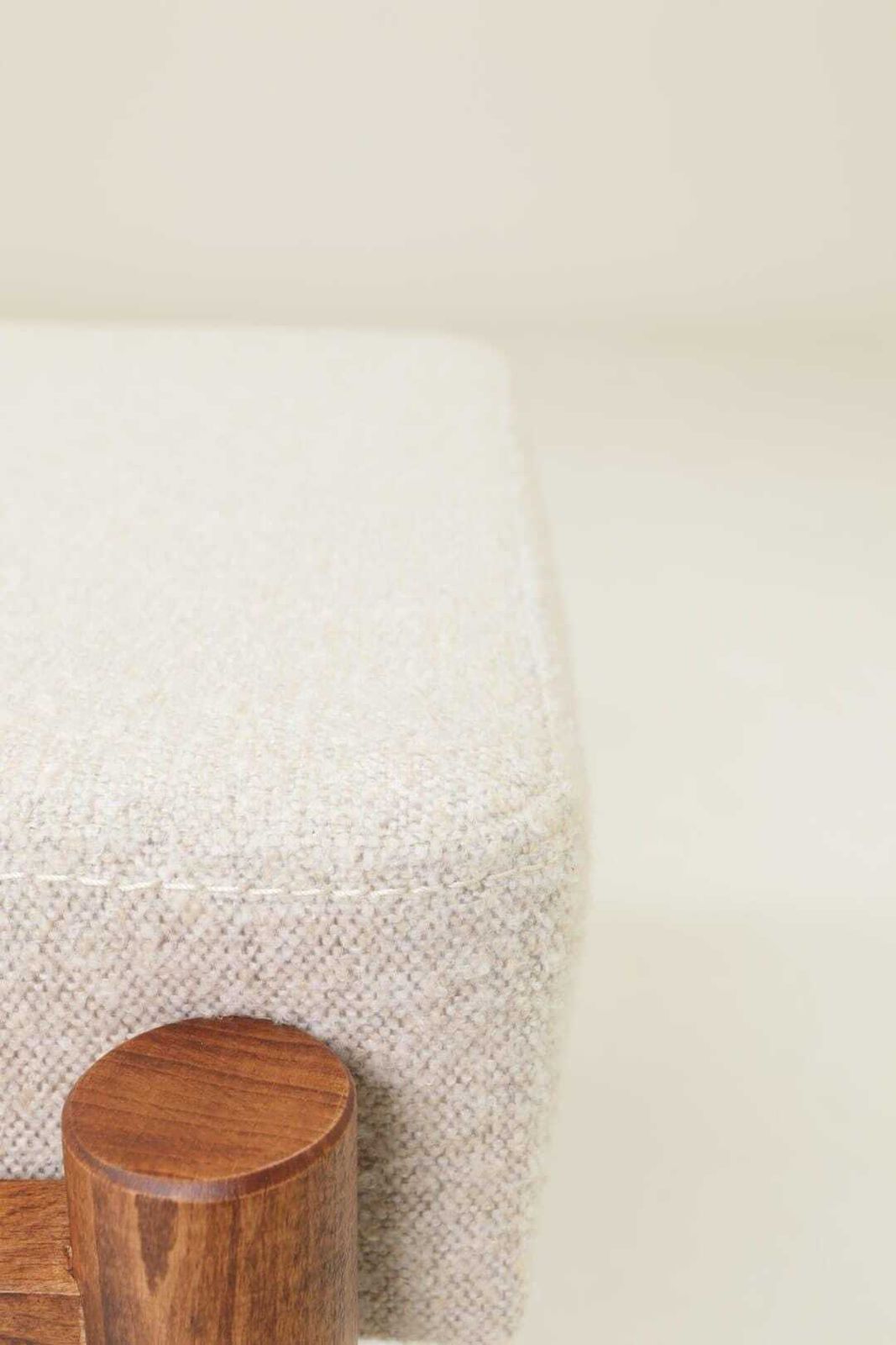 Set Two Footrest In Vintage Style, Boucle Upholstery, Wooden Pouffe photo 339.0
