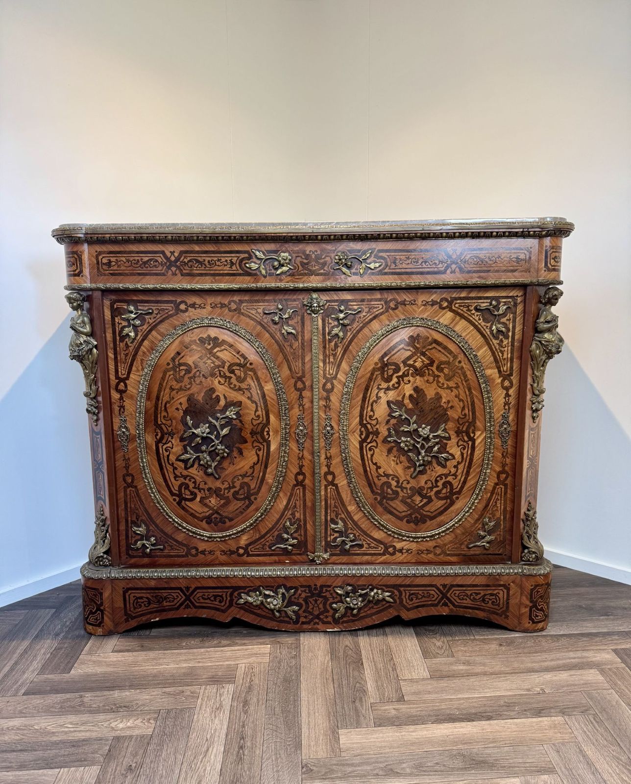 Exquisite Quality Antique 19th Century French Marquetry Inlaid Cabinet photo vintage