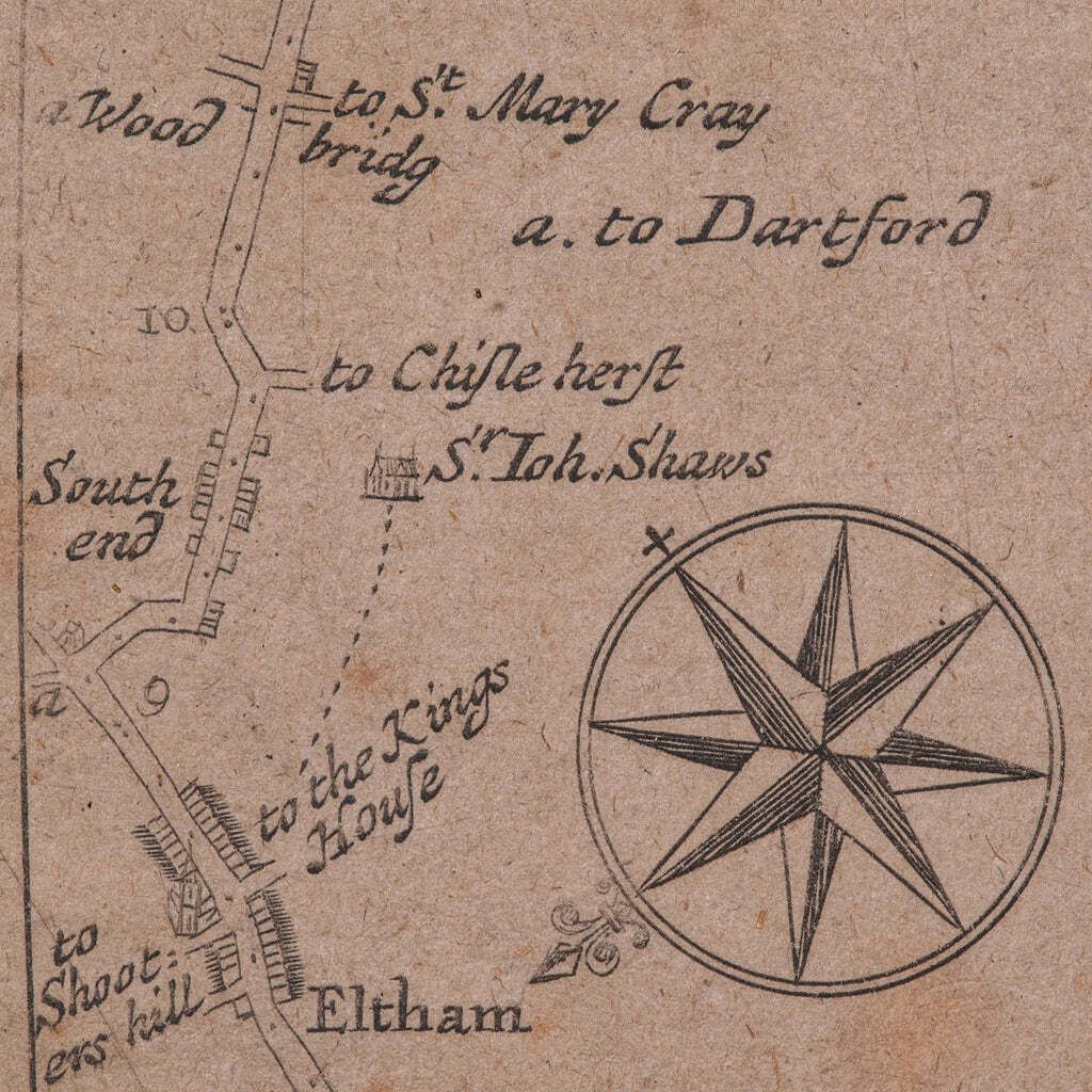 Art Antique Road Map, London To Hythe, Kent, English, Cartography, John Ogilby, 1675 photo