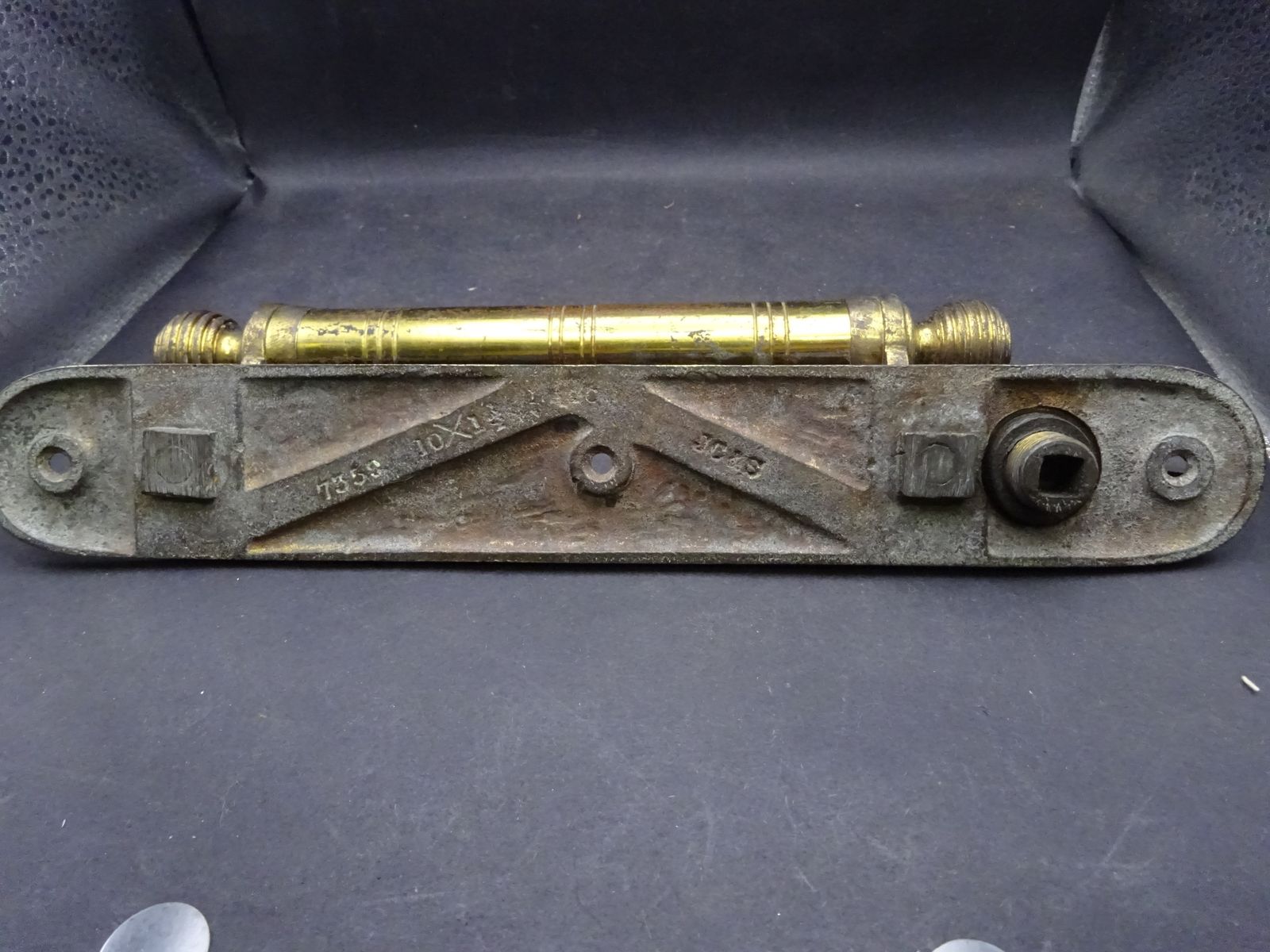 photo furniture Rare Original Victorian Brass Tube Door Pull With Thumb Bit For Latch, James Cartland & Sons 1880s