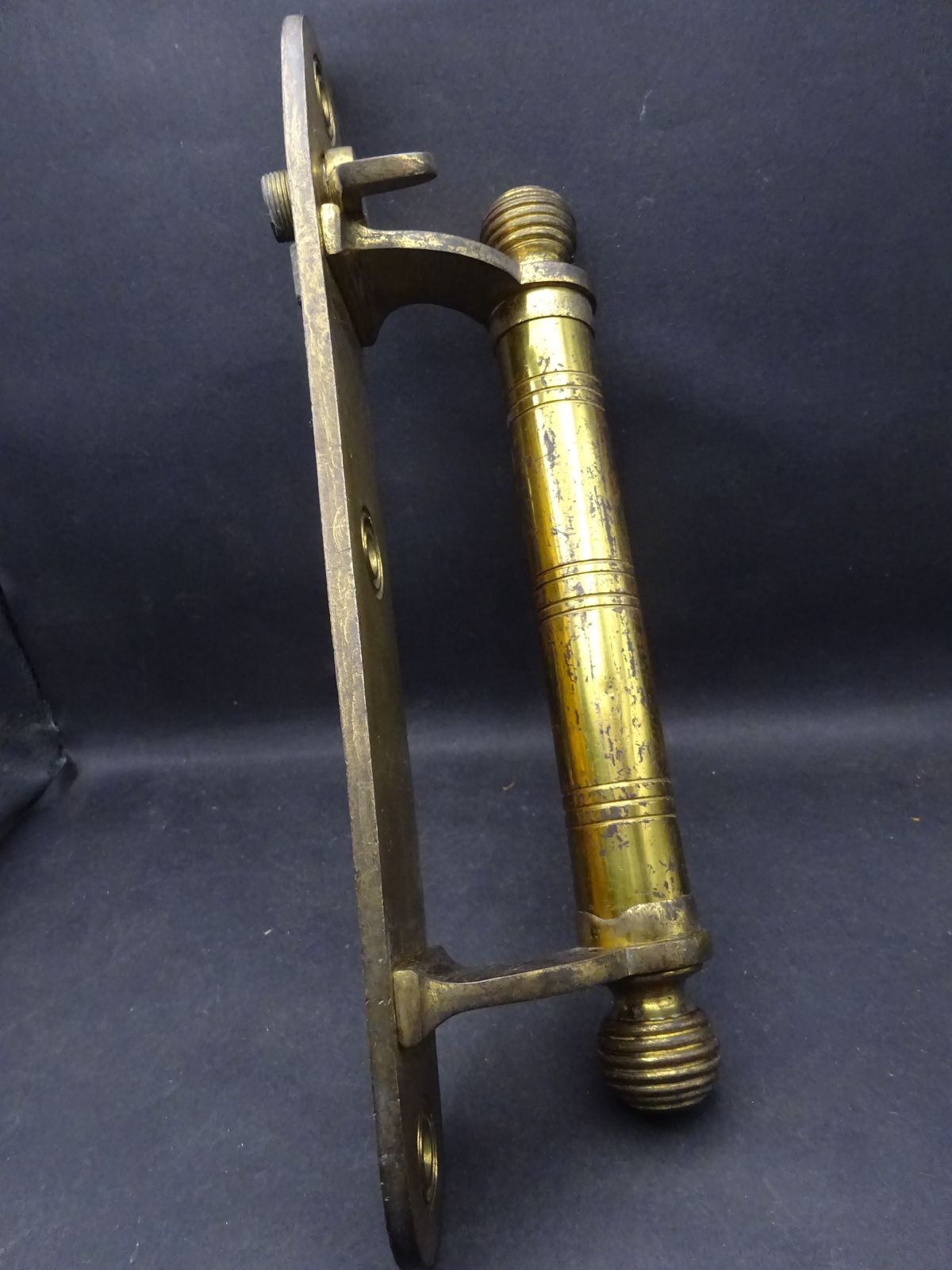 240.0 Rare Original Victorian Brass Tube Door Pull With Thumb Bit For Latch, James Cartland & Sons 1880s photo