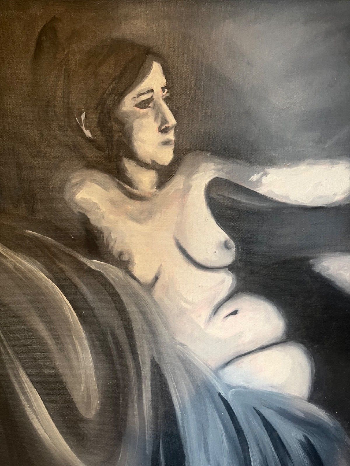 Female Nudes Oil Paintings Monochrome Pair On Canvas