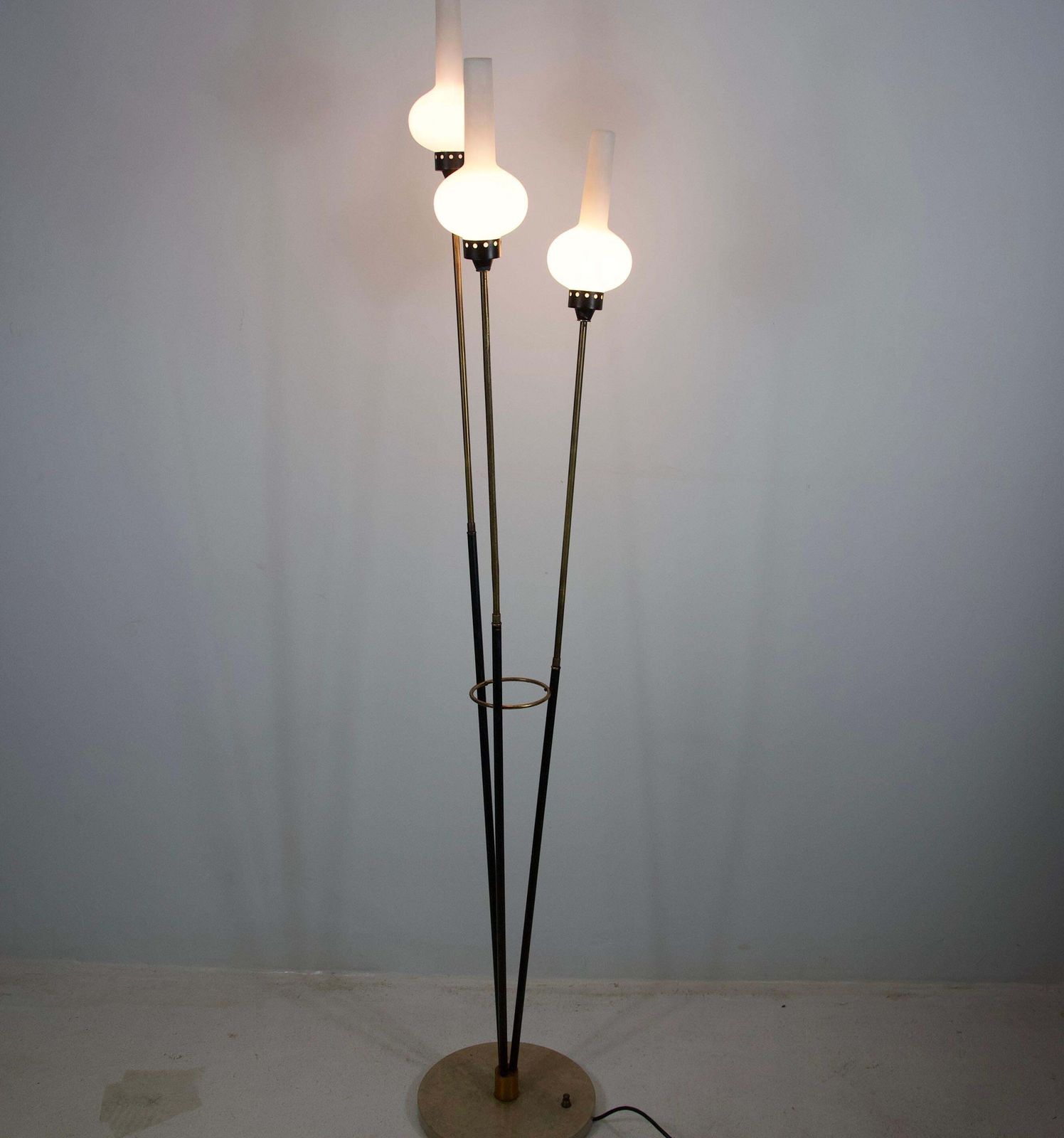 Brass And Opaline Glass Floor Lamp By Stilnovo, Italy, 1960s photo furniture