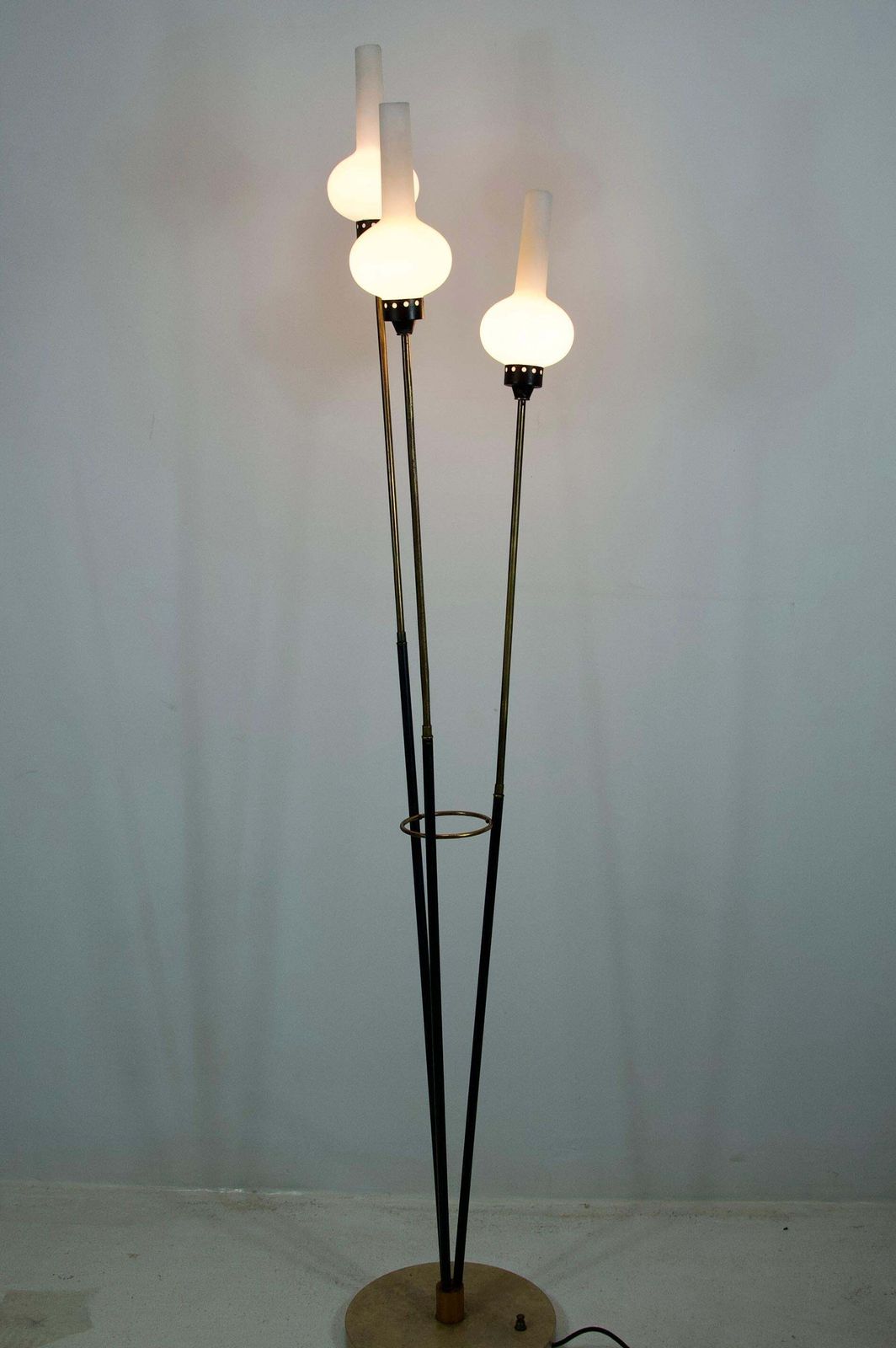 Brass And Opaline Glass Floor Lamp By Stilnovo, Italy, 1960s photo buy