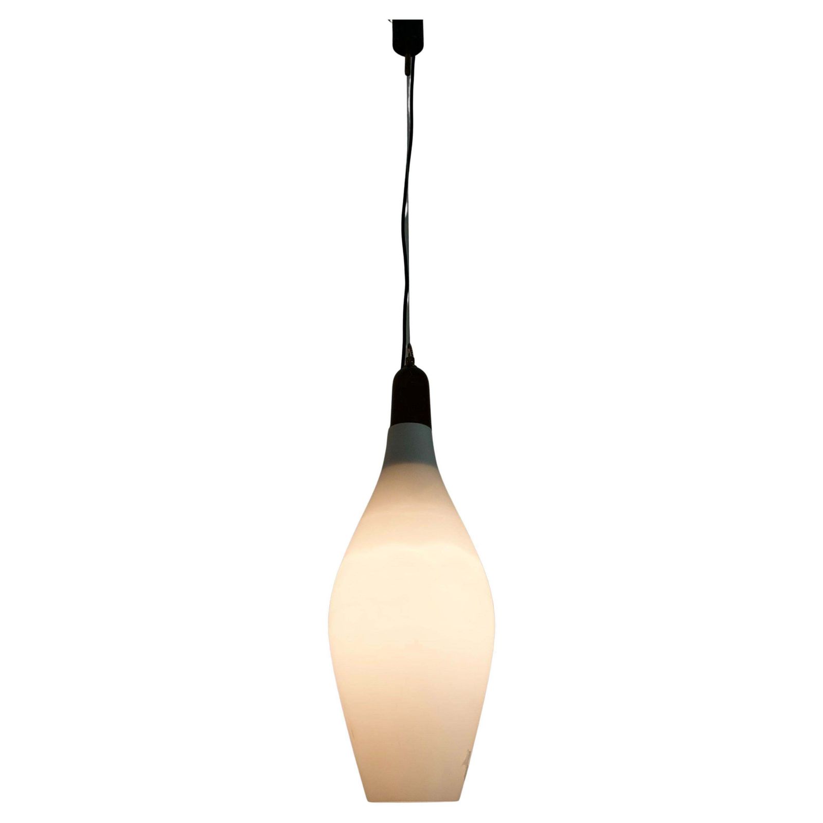 Mid Century Teak And Opal Glass Pendant Lamp, Italy, 1960s